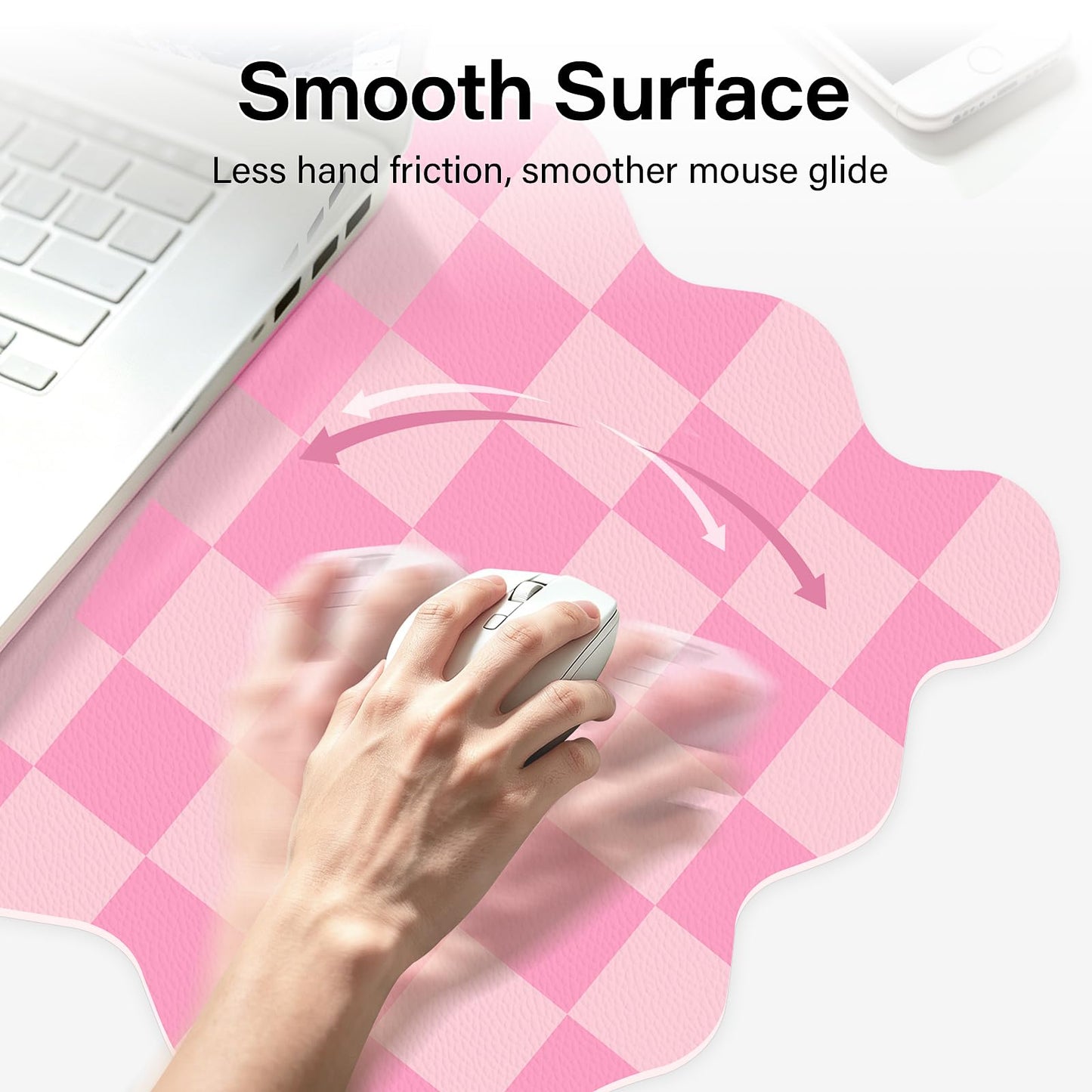 Scalloped Pink Desk Mat, 31.5" x 15.7" Waterproof Large Desk Mat, Non-Slip Computer Mouse Pad and Keyboard Mat, Pink Cute Desk Mat for Office, Work, Home, or Vanity