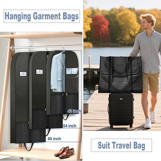 Large Heavy Duty Clothing Storage Bag with Hanging Hook, Breathable Zippered Garment Organizer for Travel, Dresses, Suits and Coats, Moving and Closet Protection
