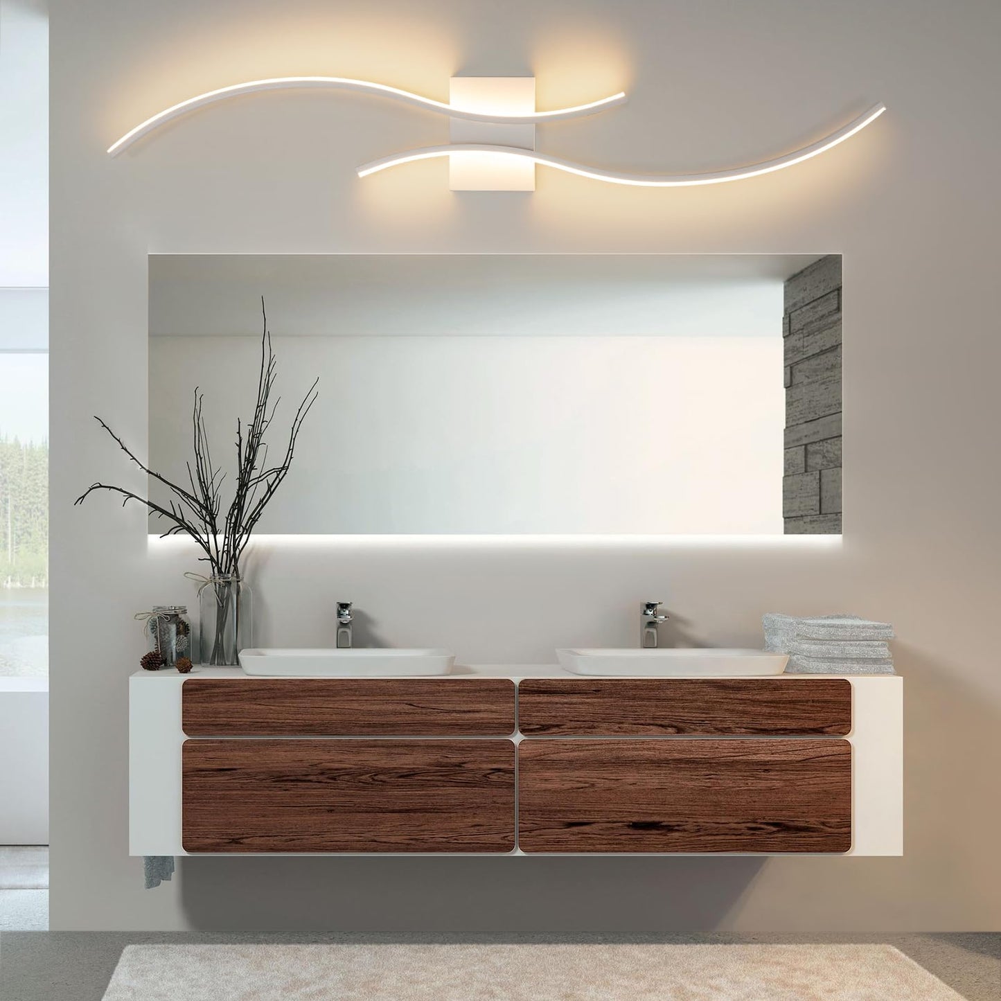 CANEOE Modern Wall Sconce, White Long Strip Led Wall Light Fixtures, 39inch Wave Design Indoor Wall Lamp for Living Room Bedroom Porch Hallway Bathroom Vanity Light (Warm White, 3000K)