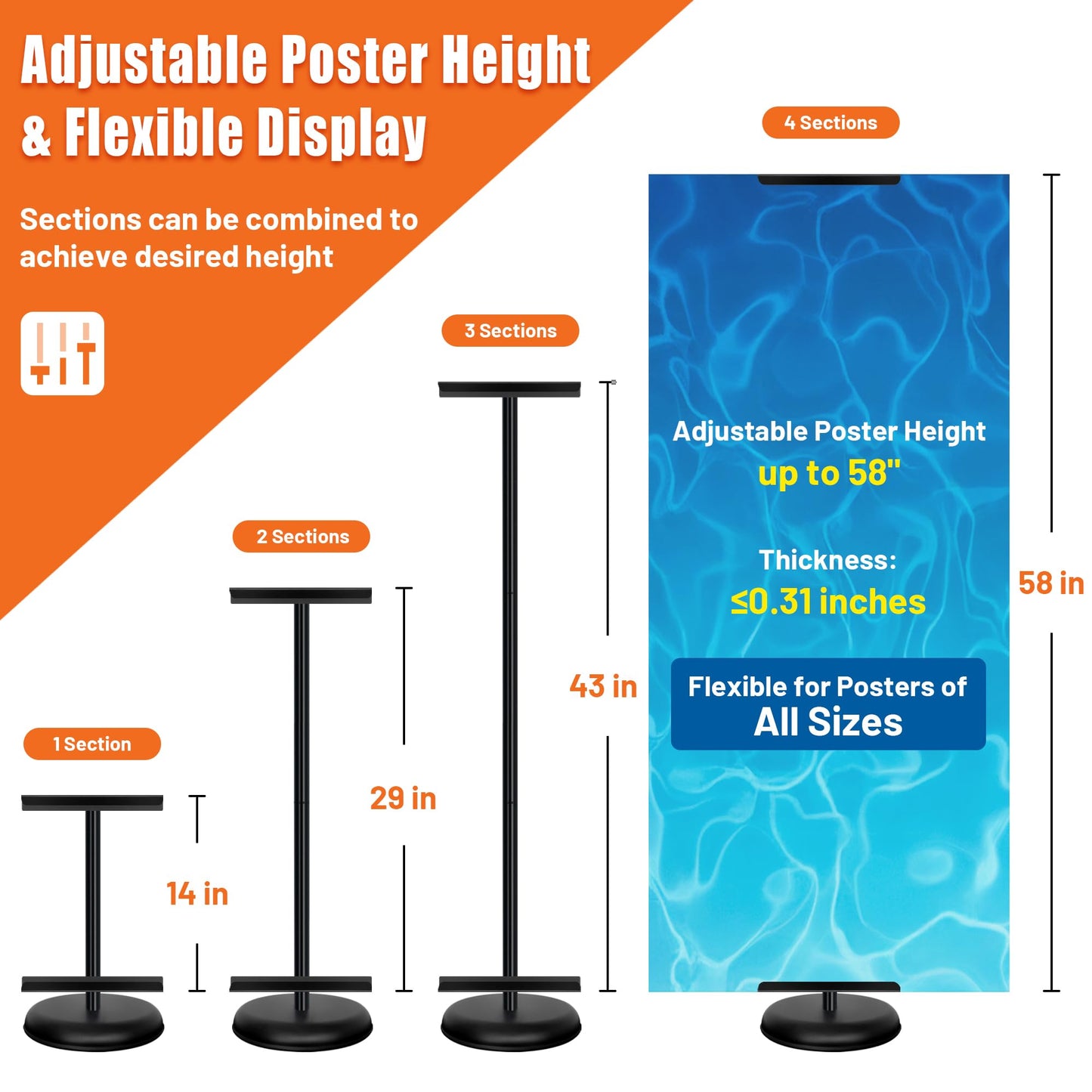 VAIIGO 2Pack Adjustable Poster Stand for Display, Single-Sided Floor Pedestal Sign Holder, Poster Board Easel Stand up to 58", Welcome Sign Stand for Foam & Board, Wedding, Business & Events – Black