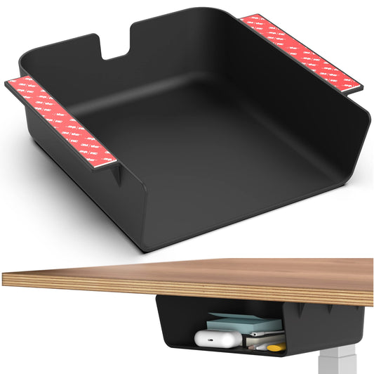 HumanCentric Under Desk Storage Shelf, Drawer Organizer for Office, Workstations, Tables, Sit Stand Desks, Gaming Setups, Mountable Storage Tray, Cable Management, Screw or Stick On with VHB Tape