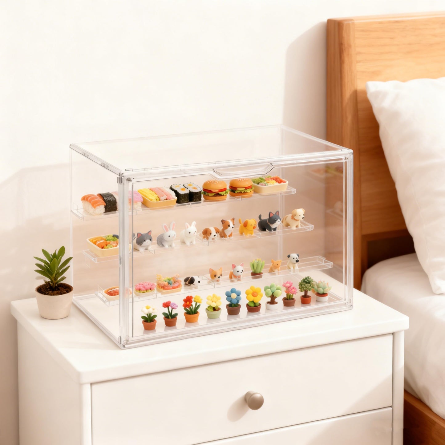 Clear Acrylic Display Case 2 Pack, Stackable 4-Tier Figure Showcase with 3 Movable Shelves, Interlocking Edges & Magnetic Door for Action Figures