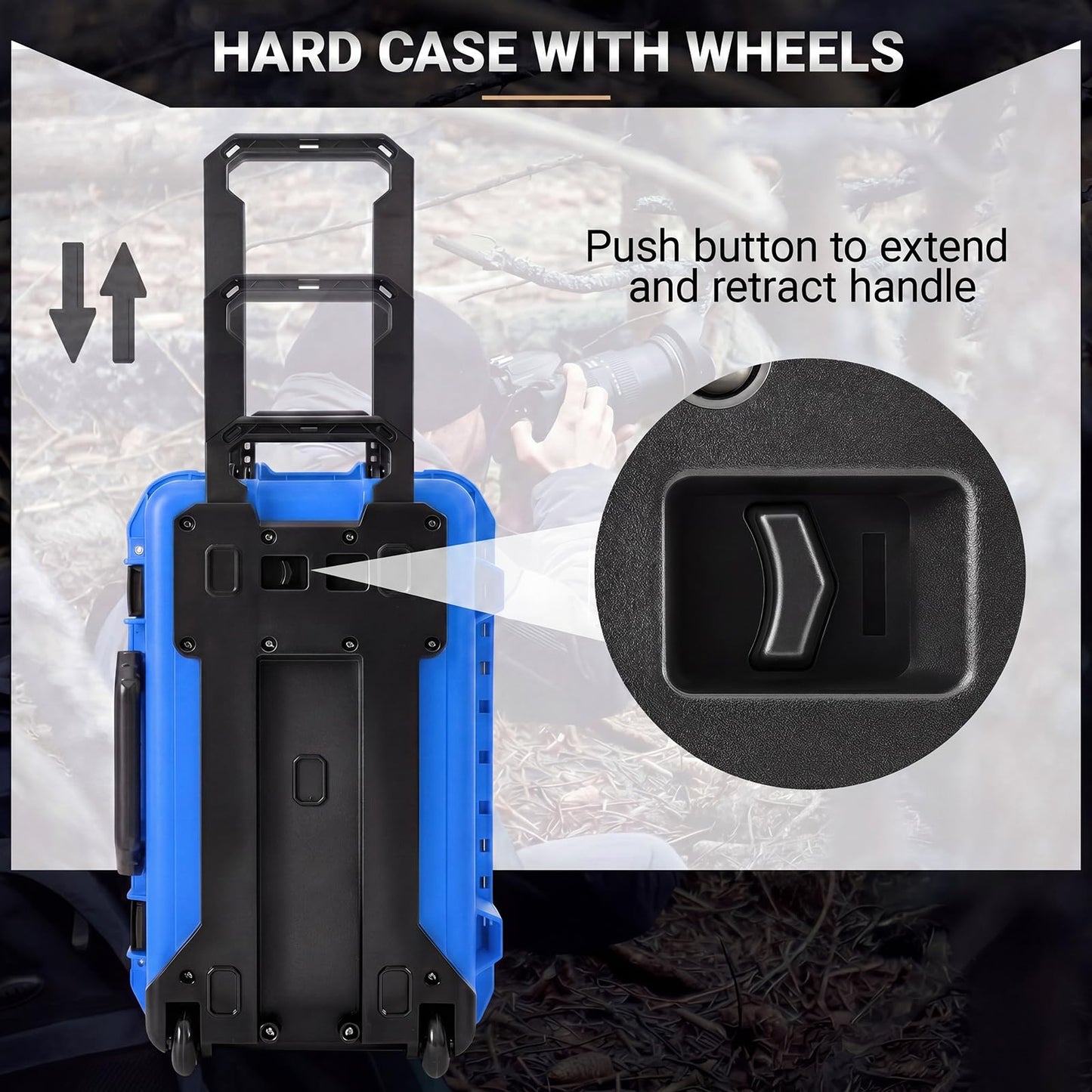 Relaxweex Rolling Camera Hard Case with Padded Dividers & Wheels, Impact-resistant Hard Shell Travel Case for Cameras, Lenses & Accessories(22 x 14 x 9 Inch,Blue)