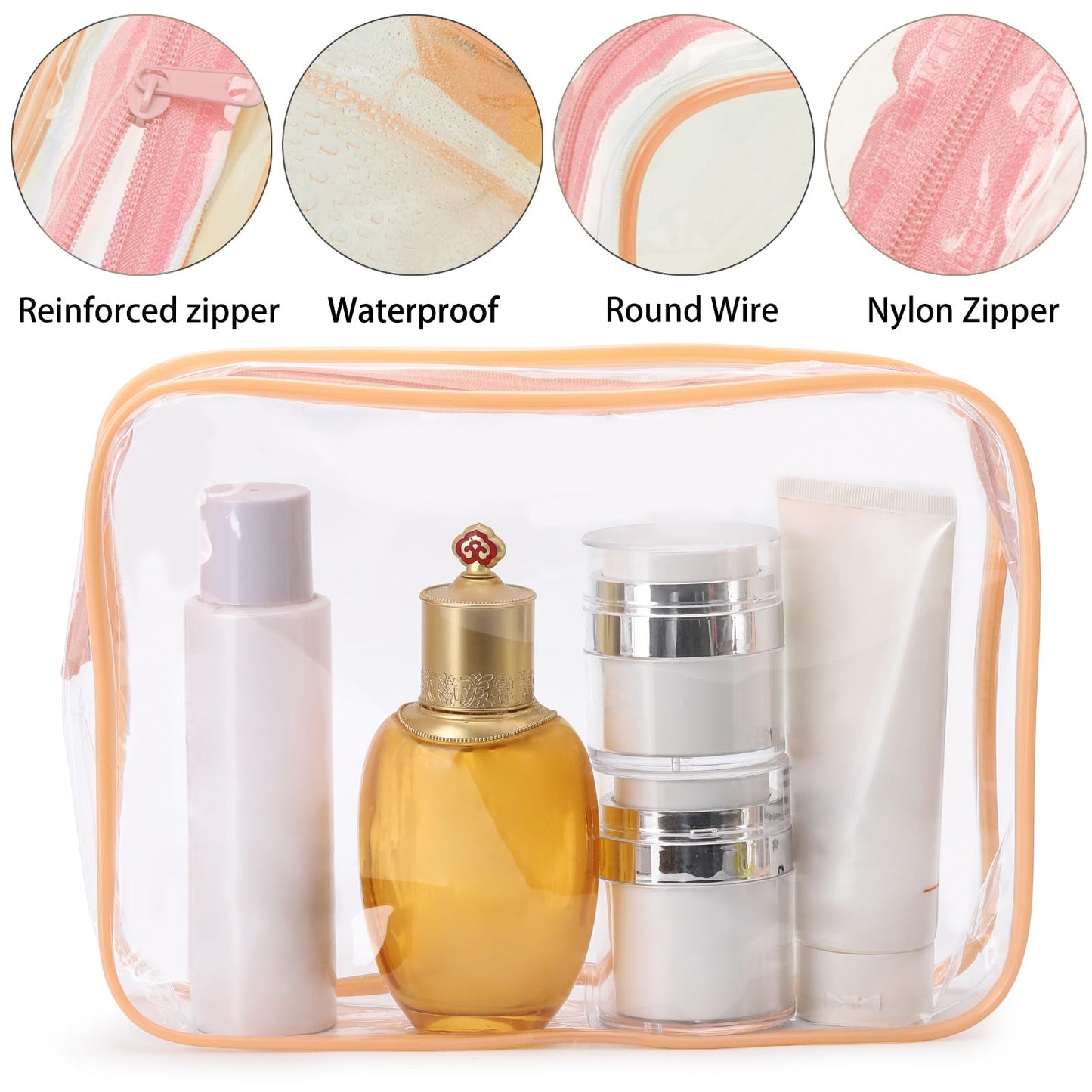 Tbestmax 10 Pack Clear Cosmetic Bags Makeup Bags Portable Waterproof TSA Approved Travel Toiletry Bags Large Organizer Peach Pink, 9.8" x 7.1" x 2.4"