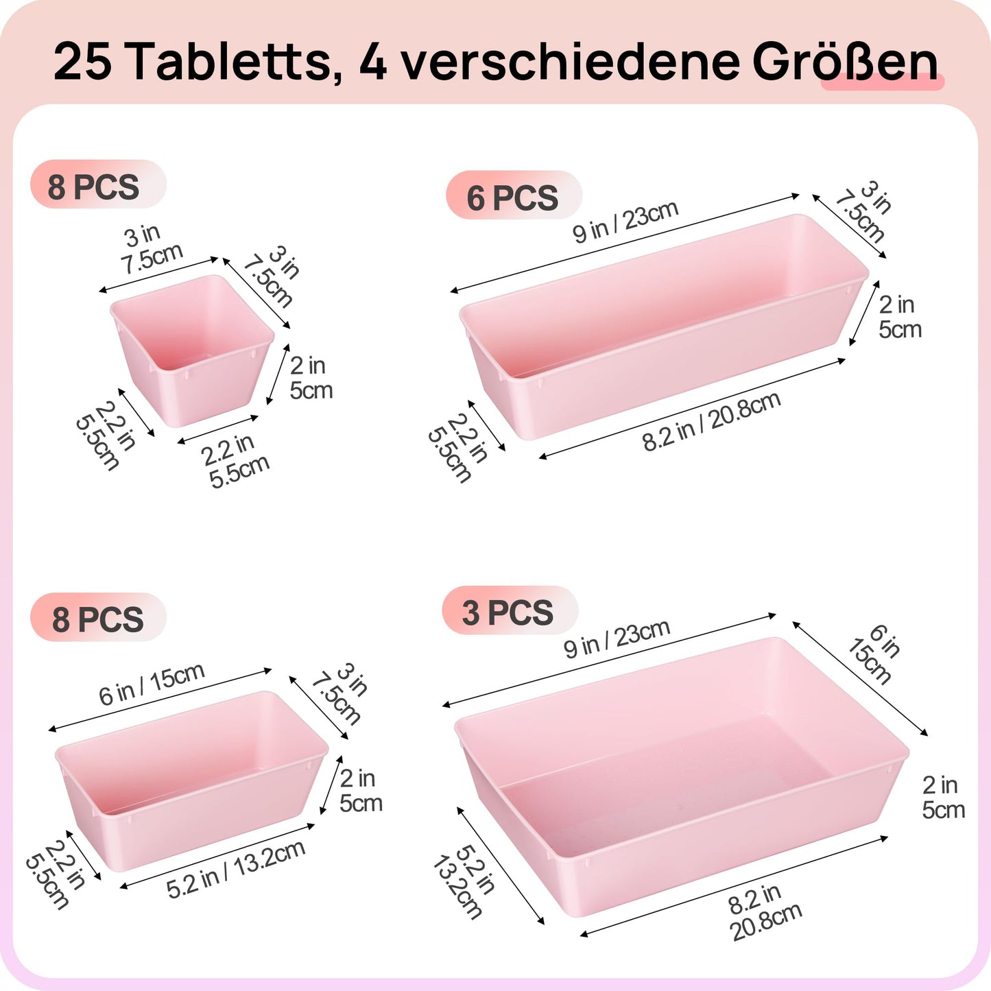 Vtopmart 25 PCS Plastic Drawer Organizers Set, 4-Size Versatile Bathroom and Vanity Drawer Organizer Trays, Storage Bins for Makeup, Bedroom, Kitchen Gadgets Utensils and Office