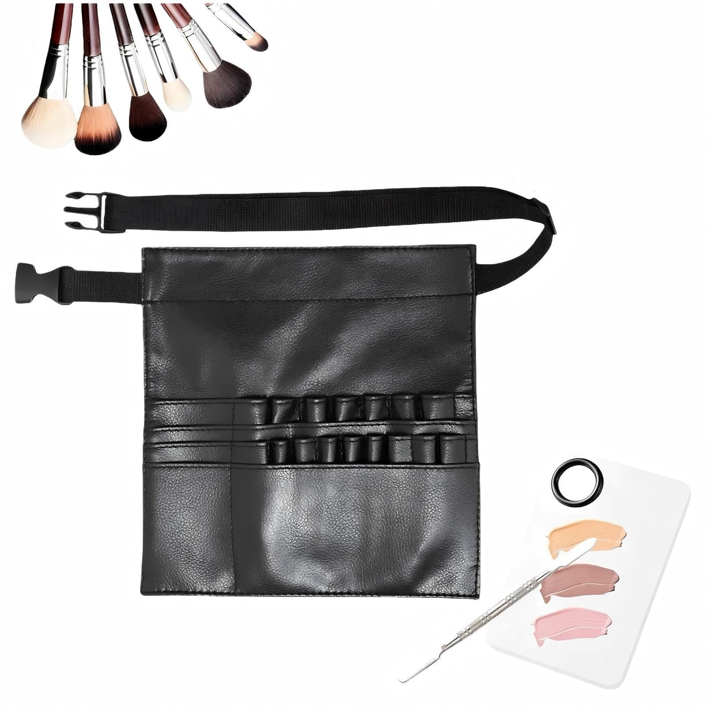 Avalessia Professional Cosmetic Makeup Artist Tools, 3 Piece Set Includes Makeup Brush Bag with Adjustable Belt Strap ，Foundation Tray & Spatula,for Makeup Brush Organizer &Artists