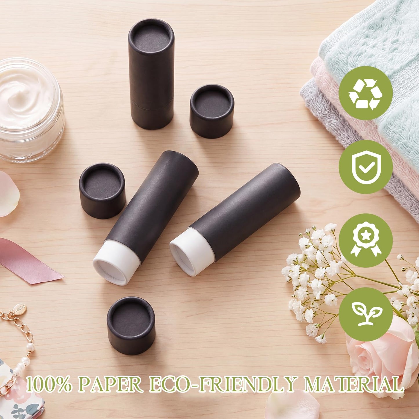 Teenyyou 20 Pcs 1oz Empty Paperboard Deodorant Containers Kraft Cardboard Deodorant Tubes Push-up Lip Balm Tubes Solid Perfume Container Lotion Sticks Jars for DIY Homemade Cosmetic Samples,Black