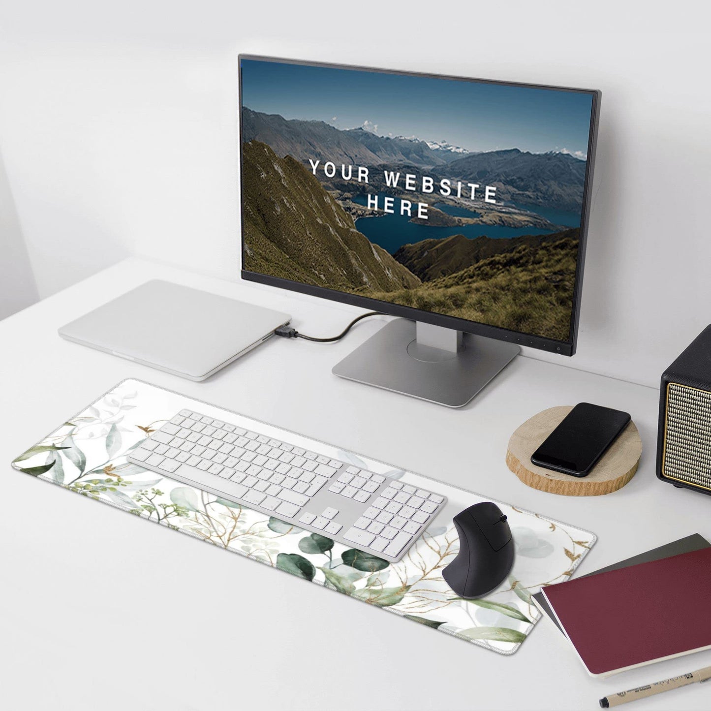 Green Gold Leaves and Branches Extended Big Mouse Pad Large,XL Gaming Mouse Pad Desk Pad,31.5x11.8inch Long Computer Keyboard Mouse Mat Mousepad with 3mm Non-Slip Base for Home Office Work
