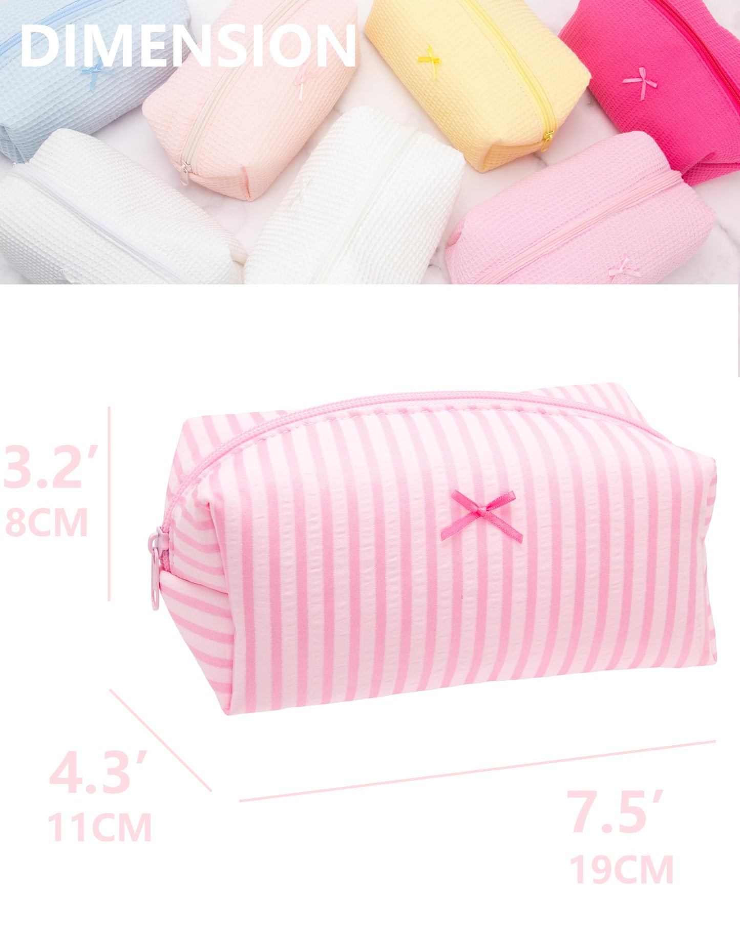 PAZIMIIK 6PCS Cozy Makeup Bag Small Aesthetic Travel Zipper Cosmetic Pouch for Women Make Up Beauty Accessories Brushes, Stripe Cute Pink