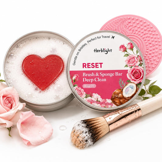 herblight Makeup Brush Cleaner Soap with Silicone Cleansing Pad- Gentle Makeup Brush Soap for Beauty Blenders, Vegan & Cruelty-Free, 3.5 oz (100g) (Pink Rose（1PC）)