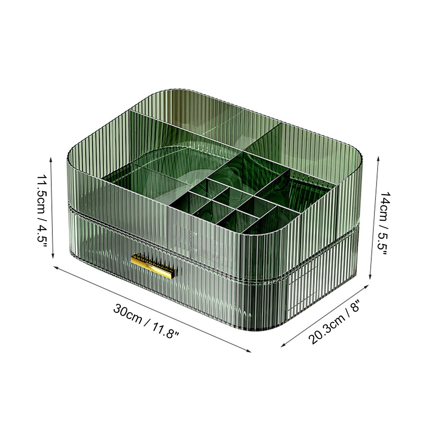 Makeup Organizer with Stackable Drawer, Large Capacity Vanity Organizer for Dresser Bathroom Countertop, Cosmetics Organizer and Display Case for Skincare, Perfume, Makeup Brushes, Lipsticks, Green