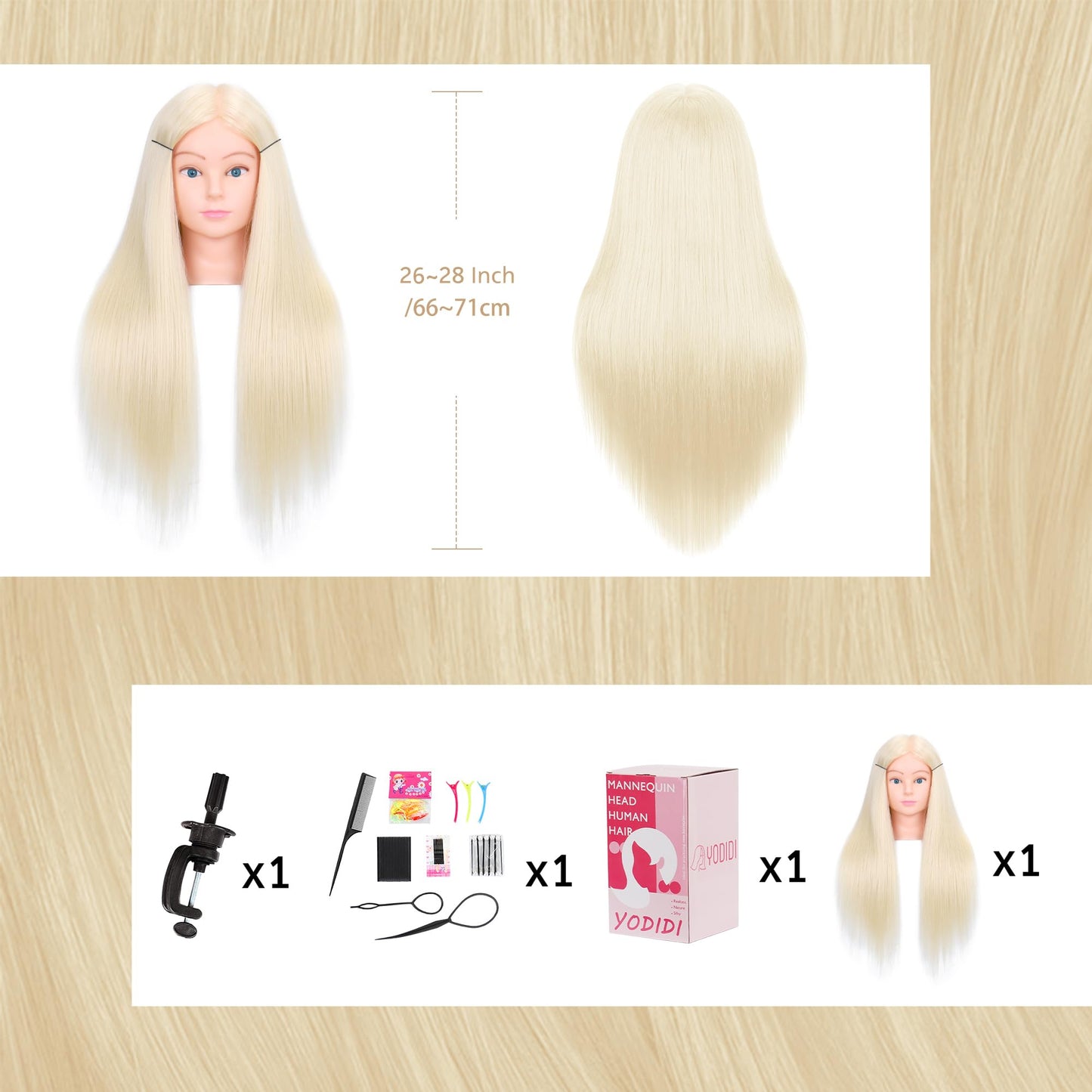 Mannequin Head Human Hair for Cosmetology - Manikin Head With 80% Human Hair for Styling Practice, Manikin Practice Head Hairdresser With Free Clamp Holder (#613-UB)