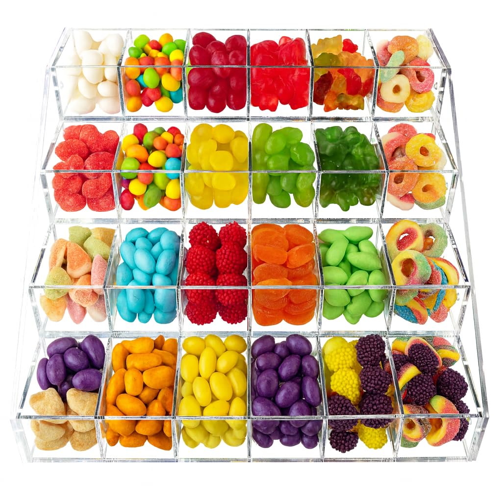 CuteBox Company Clear Acrylic 4 Tier 24 Bin Organizer (16" x 15.5" x 9.5") for Retail, Merchandise, Display, Jewelry, Repair Parts, Beads, Trinkets, Tchotchkes, Storage, Organization