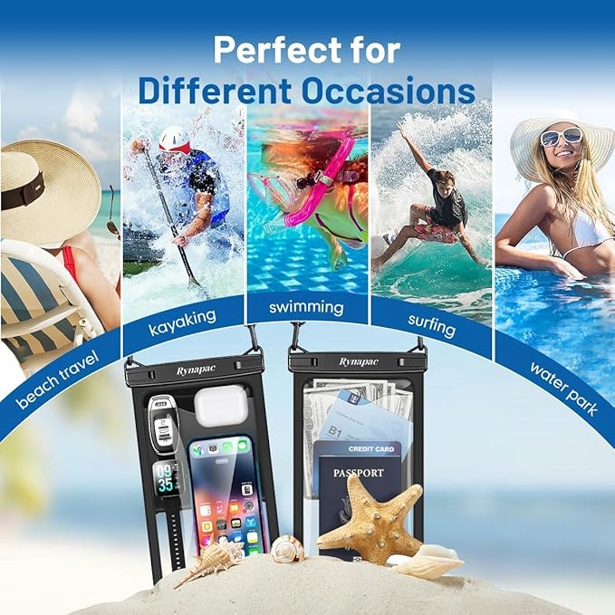 2 Pack Waterproof Phone Pouch - 10in Waterproof Phone Case with Lanyard, IPX8 Cell Phone Dry Bag Beach Cruise Ship Essentials for iPhone 17 16 15 Pro Max, Galaxy S25 S24 Ultra