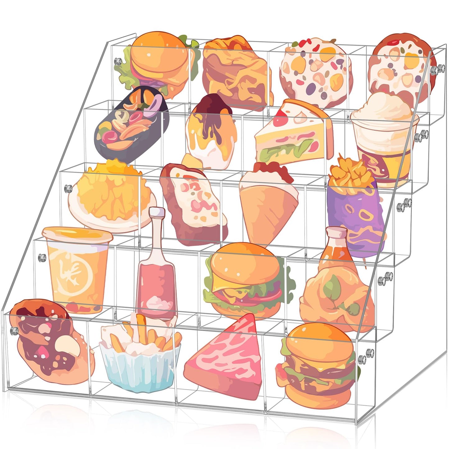 Yuntau 5 Tier Clear Acrylic Sticker Display Stand 20 Pockets Stamp Holder Organizer for 4'' Large Stickers Vendors Small Business Supplier Events, Trade Shows, Classroom