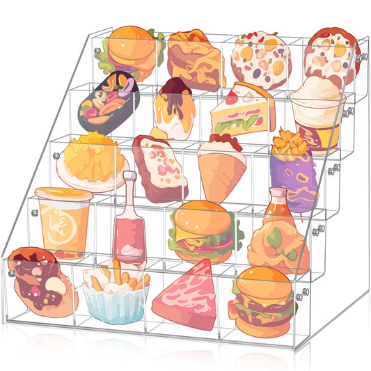 Yuntau 5 Tier Clear Acrylic Sticker Display Stand 20 Pockets Stamp Holder Organizer for 4'' Large Stickers Vendors Small Business Supplier Events, Trade Shows, Classroom