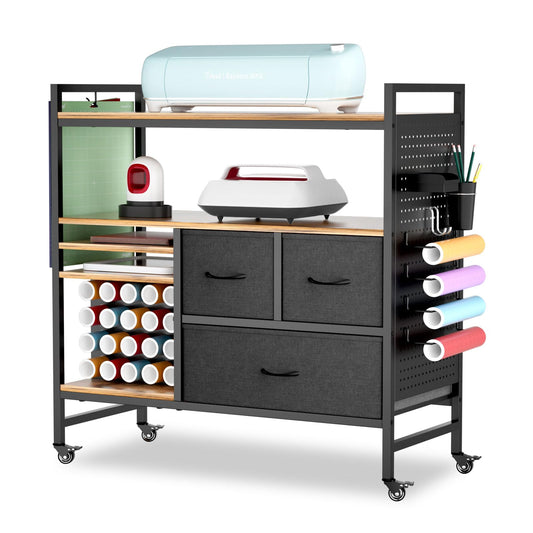 PUNLUXU Organizers and Storage Compatible with Cricut Machines - Vinyl Roll Holder, DIY Pegboard with Accessories Organizer, Rolling Craft Table with Storage Cabinet Workstation PU-03 Patent Protected