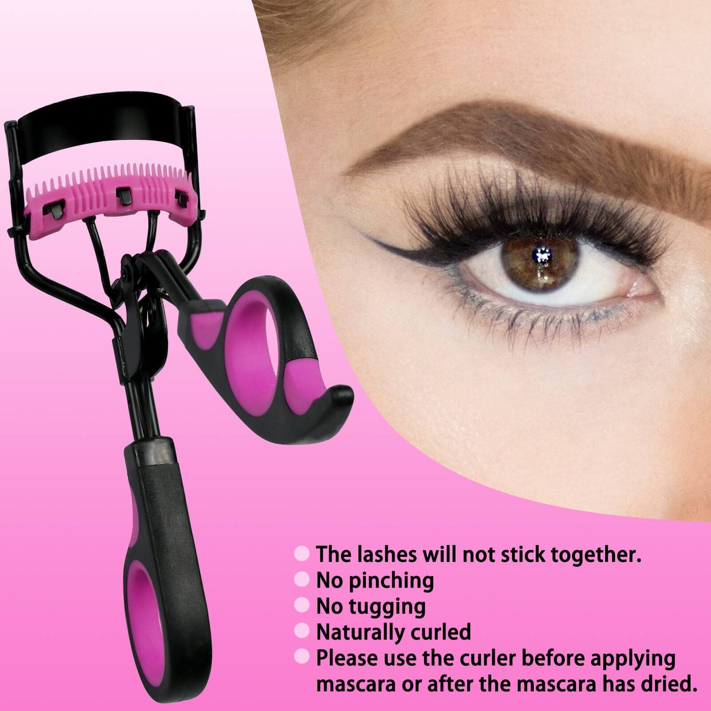 Eyelash Curlers with Comb IMMER LIEBEN Lash Curler with 5 Replacement Refills, 3 Combs, 10 Seconds Curl and Lifted Lashes Black and Purple 2 Pack
