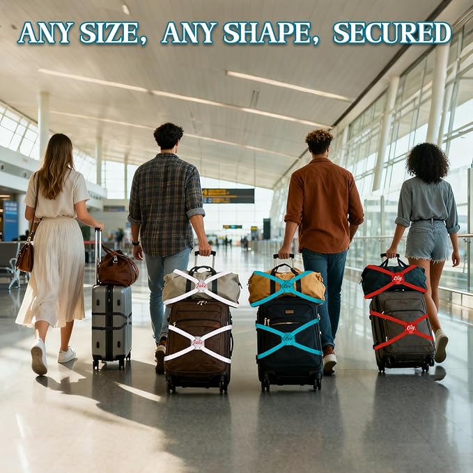Personalized Luggage Straps Bag Bungee, 9 Pcs Custom Luggage Straps for Suitcases - Add a Bag Securely, Burst-Proof Elastic Travel Strap, High-Vis Luggage Connector Straps Adjustable 28"-95"