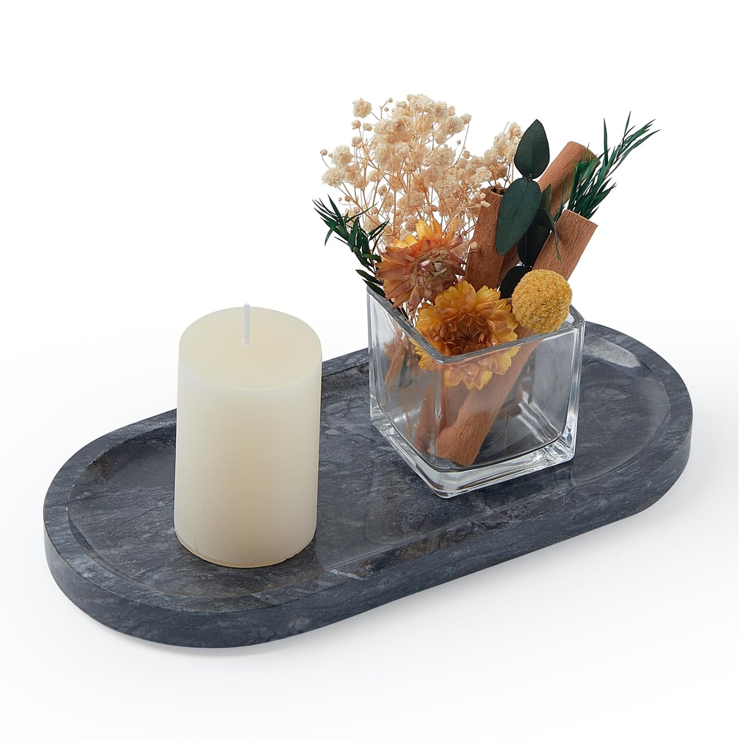 Stavorae Natural Marble Vanity Tray, Marble Tray for Bathroom countertop,Stone Tray for Storing Perfume, Cosmetics and Jewelry 9.8 * 4.7inch （ Black）
