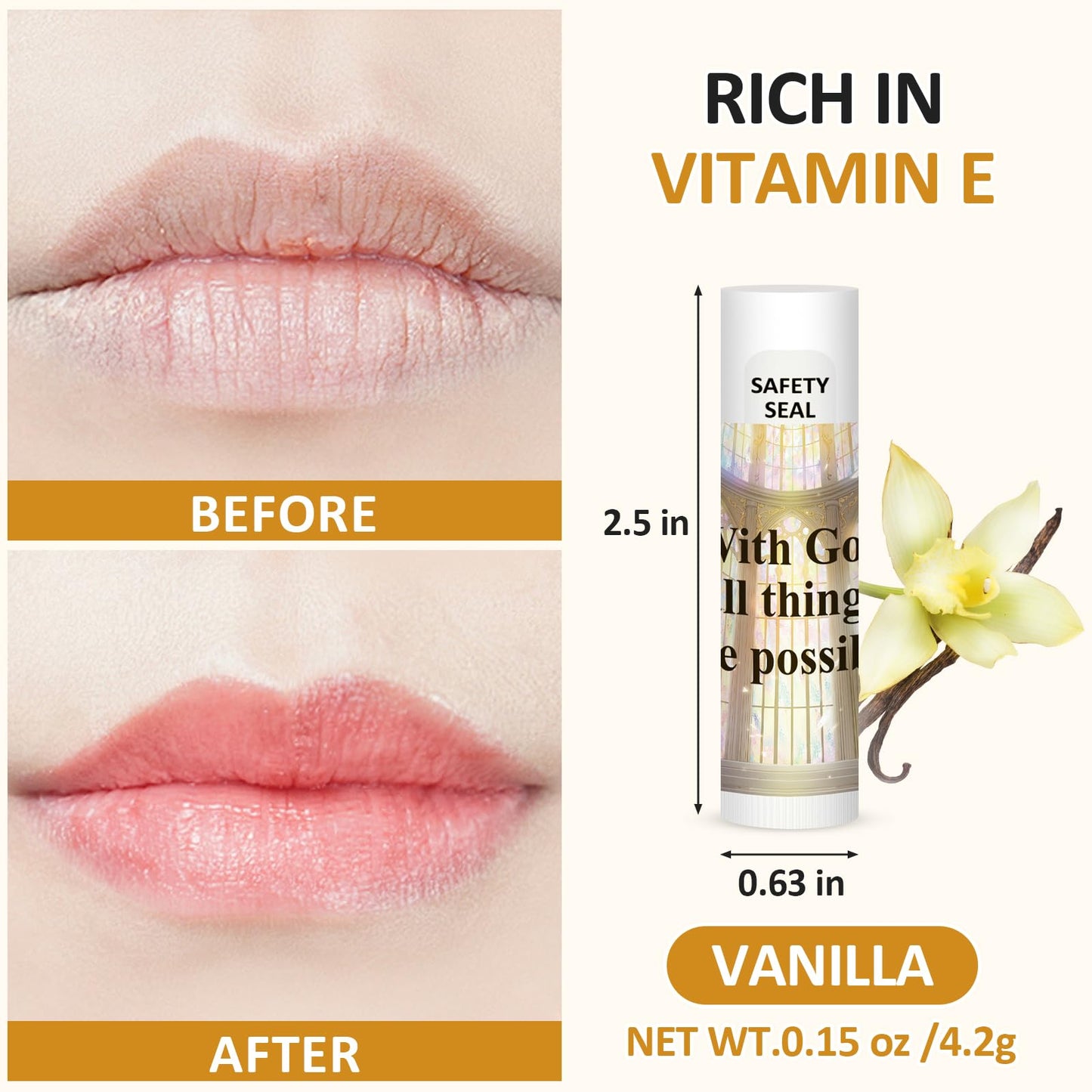 60 Pcs Christian Gifts Bulk - Vanilla Lip Balm with Scripture "With God All Things Are Possible", Natural Beeswax Moisturizing Lip Balm for Church Events, Bible Study, Religious Favors