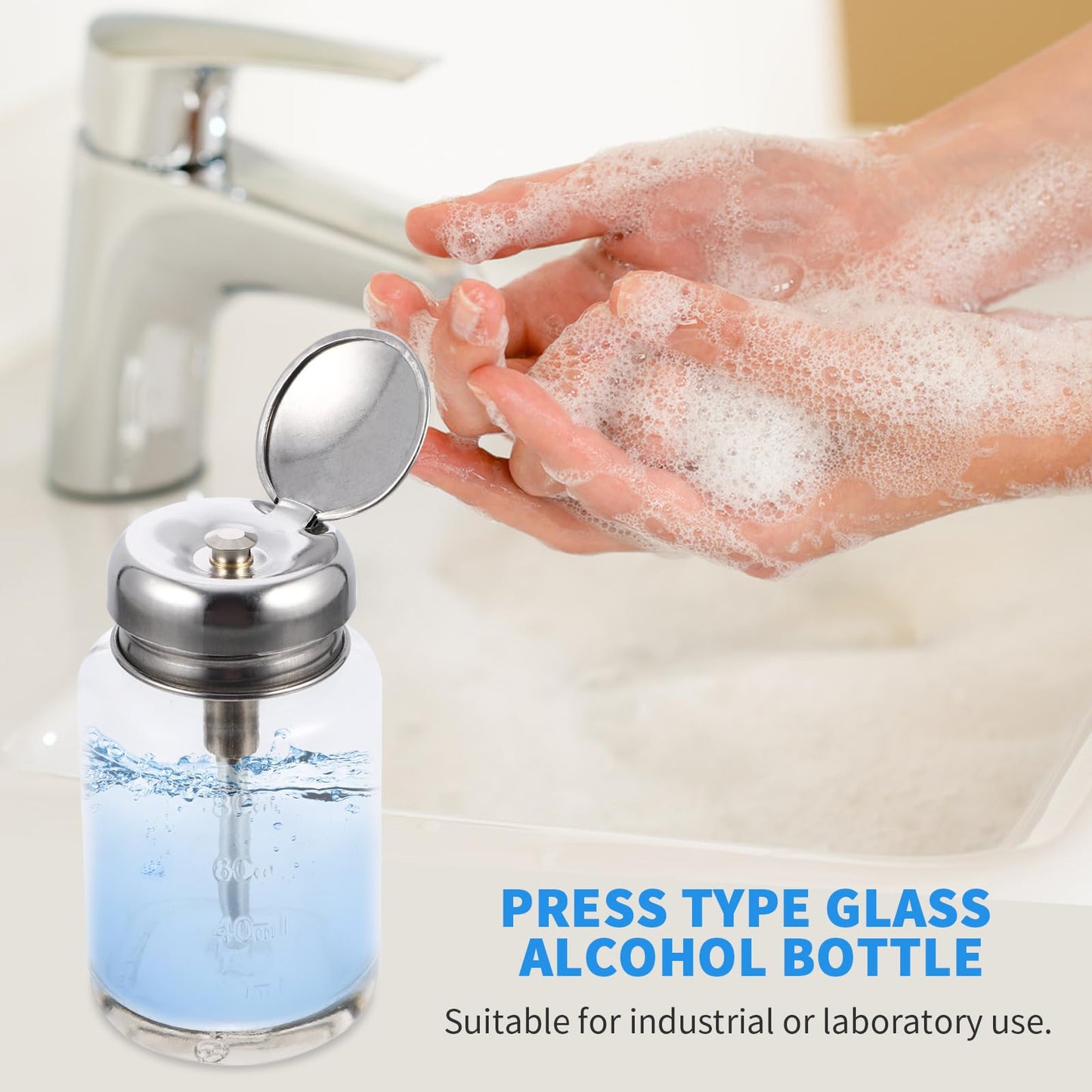 Luxshiny Nail Polish Remover Pump Bottle Glass Refillable Pressure Dispenser 3.62In Leak-Proof Portable for Home Cosmetic Liquid Storage