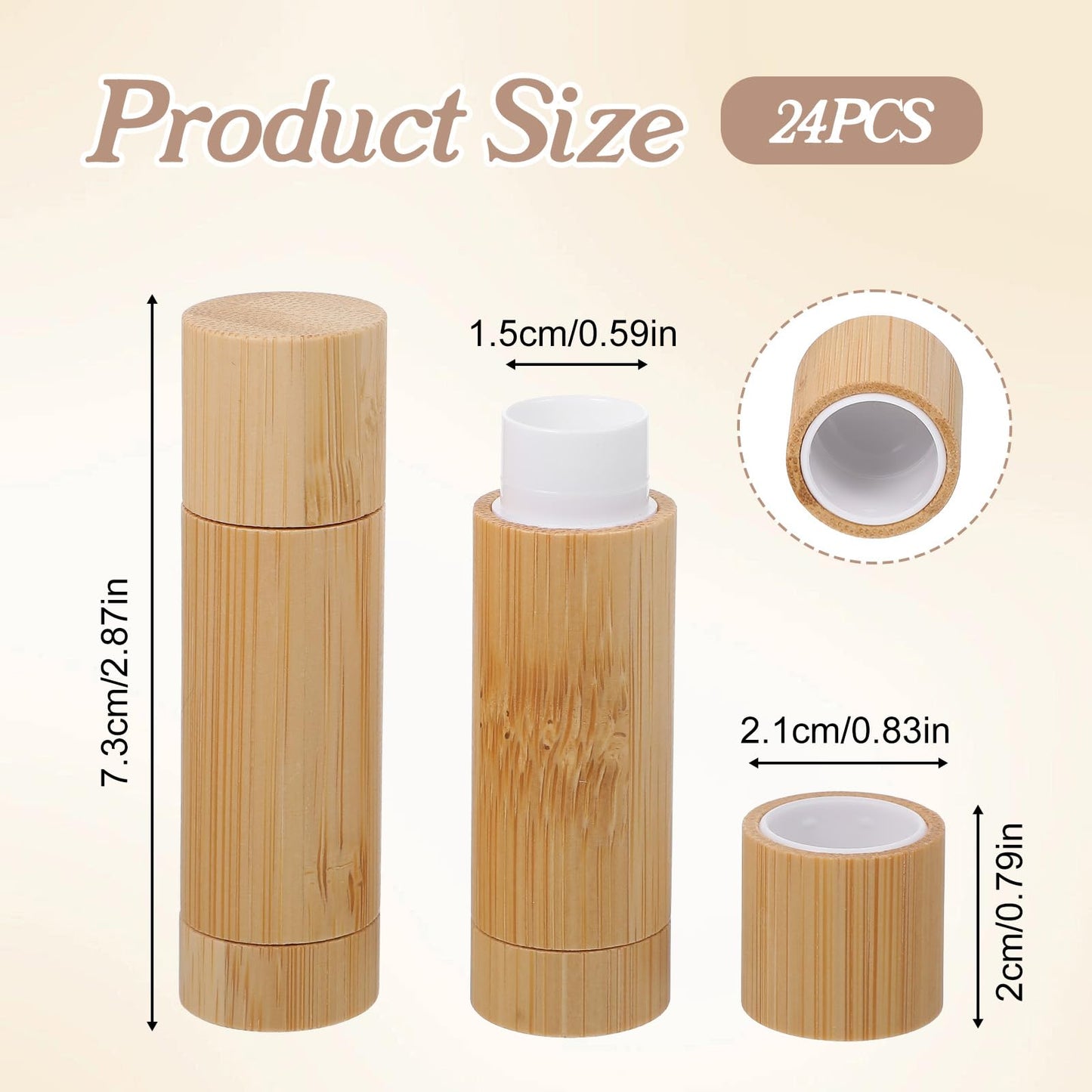24pcs Bamboo Empty Lipstick Tubes, 5g Refillable DIY Lip Balm Containers Lip Gloss Tubes with Rotable Plastic Inner for Women Cosmetic Lip Gloss Tubes for Lipstick, Deodorant, Solid Perfume, Makeup