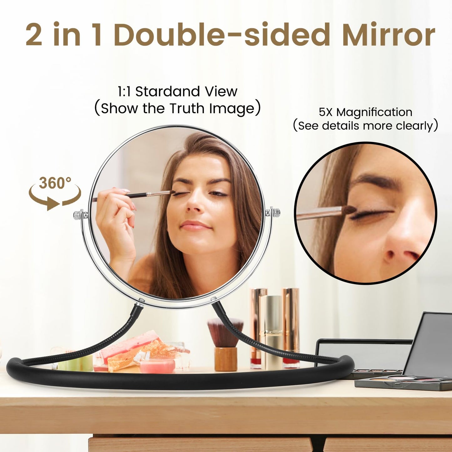 Big Size Double-Sided Mirror to See Back of Head, Hands Free Adjustable Mirror Hung Around The Neck, Two Way for Mirrors Women Man Makeup, Self Haircut, Standard Viewing, 5X Magnification 360° Mirrors