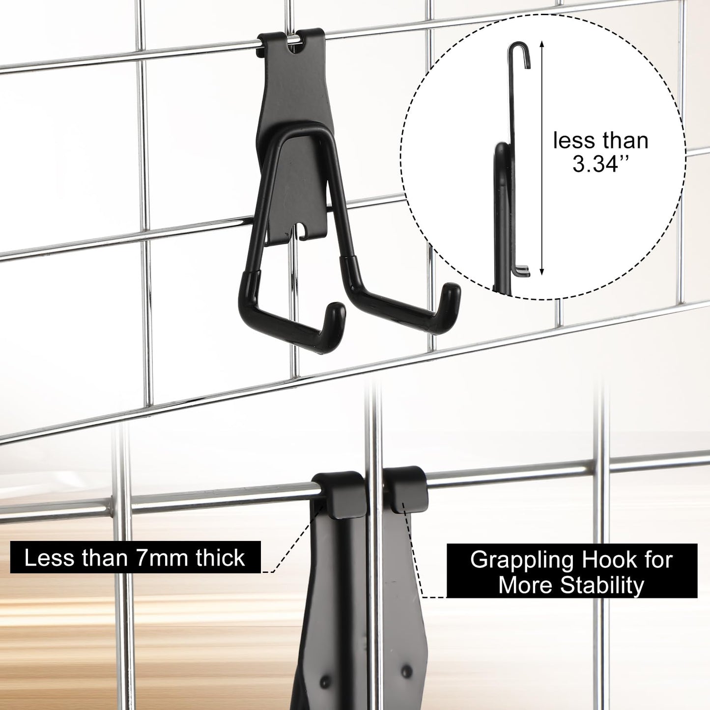 Duraaamo 12 Pack Gridwall Utility Hooks and Hangers Heavy Duty Gridwall Hanging Hooks Grid Wall Picture Holder Black Display Holder for Storage Wall Panel Accessories Shop(4.3x2.4 Inch,U Shape)