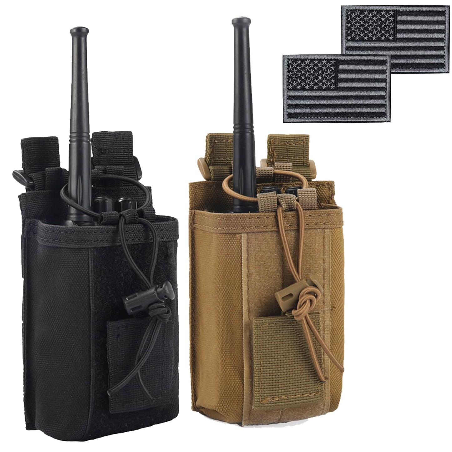 Radio Pouch - 1000D Tactical Molle Adjustable Two Way Radios Holder Bag Case for Walkie Talkies (2 Pack Black+Tan)