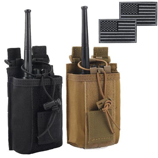 Radio Pouch - 1000D Tactical Molle Adjustable Two Way Radios Holder Bag Case for Walkie Talkies (2 Pack Black+Tan)