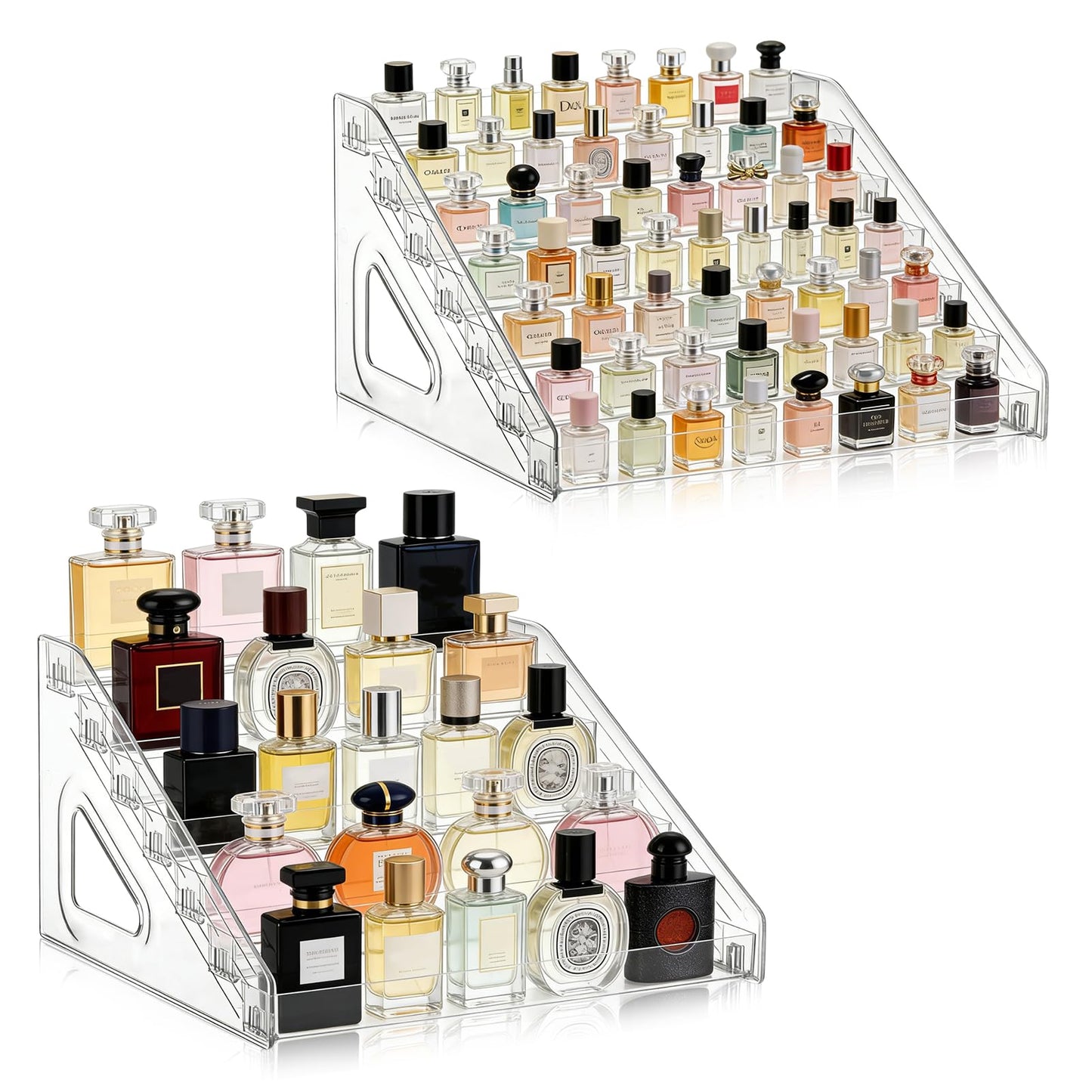 Zoketriton 2 Pack 7 Tier Perfume Organizer Stand, Versatile Acrylic Perfume Organizer Holder Display Stand Storage Tray for Figures Makeup Nail Polish Graded Cards Organization