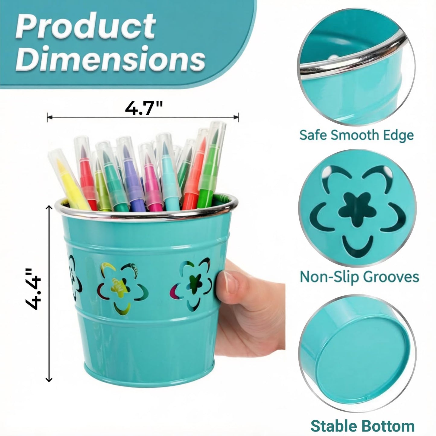 Noamus 9 Pack Metal Pen Holder, Desktop Pencil Bucket with Hollow Flower Cutouts, Colorful Makeup Brush Storage Cup, Versatile Cutlery Pots for Office Classroom School Crafts(9 Color)
