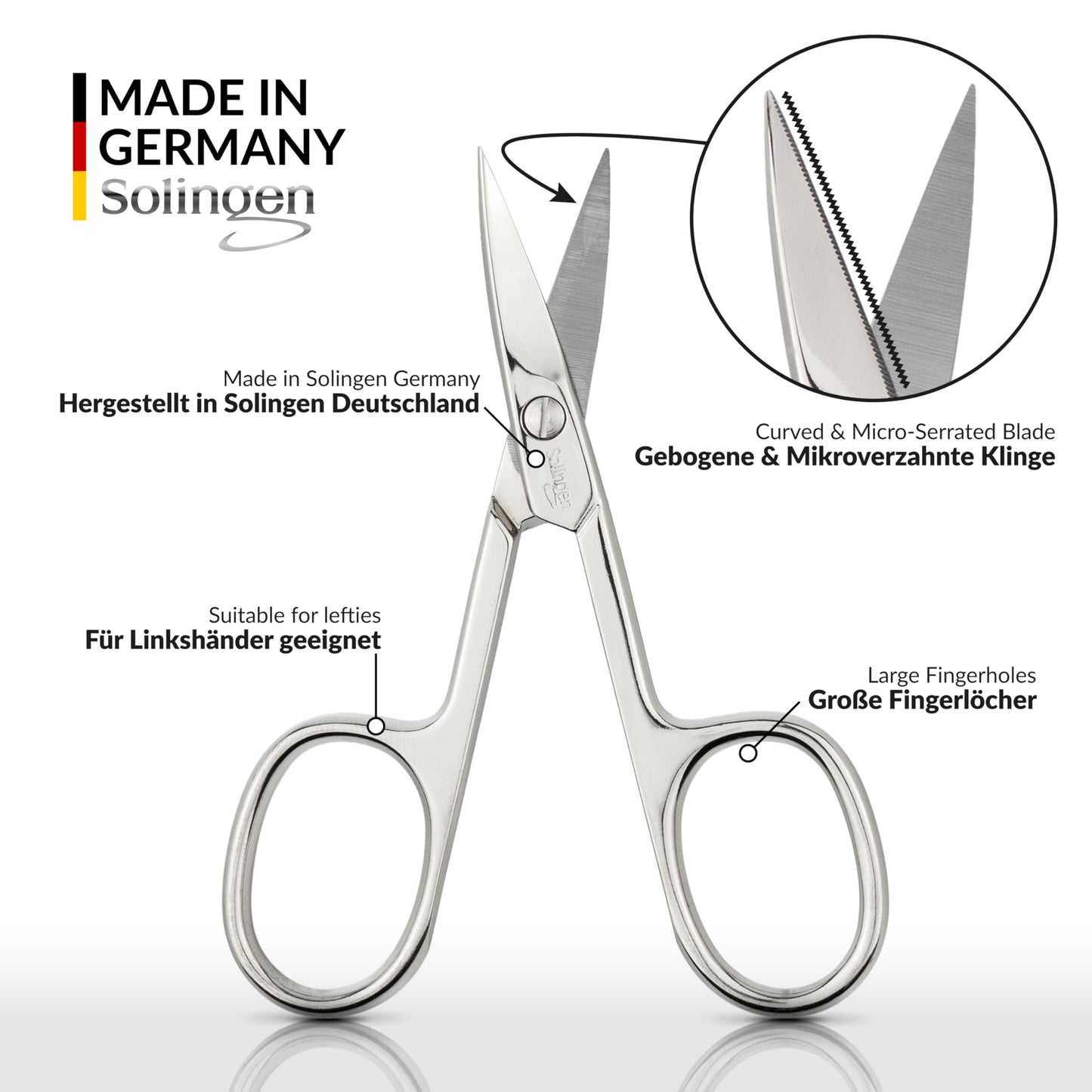 marQus Anti-Slip Curved Manicure Scissors - Precision German Steel - Micro-Serrated Blades to Prevent Slipping - Includes Premium Storage Case