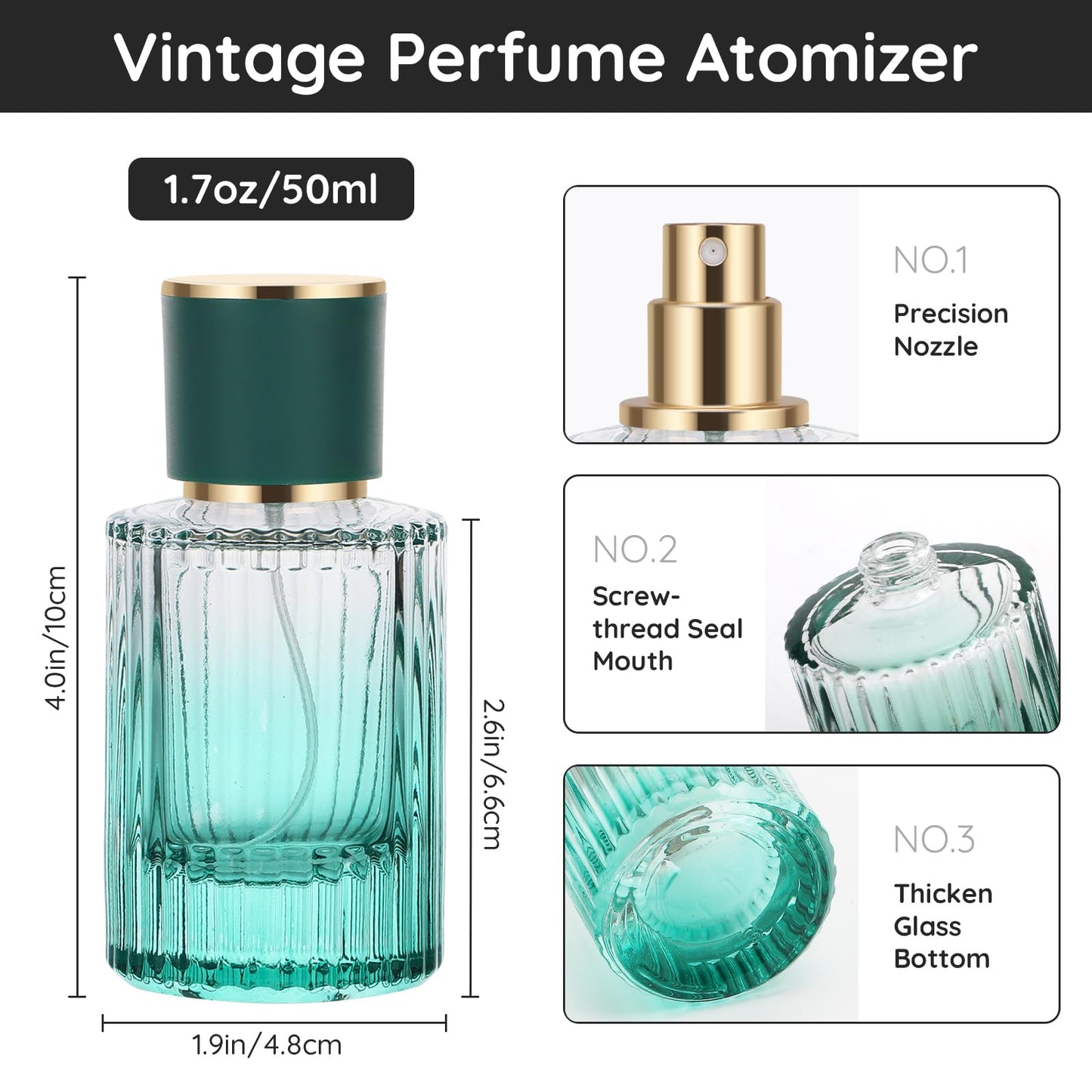 Segbeauty 1.7oz Glass Perfume Refill Bottle Travel Atomizer, 4pcs Refillable Cologne Travel Bottle, Perfume Spray Bottles Empty, 50ml Mini Cologne Atomizer with Refill Tool Kit Blue Black Red Green
