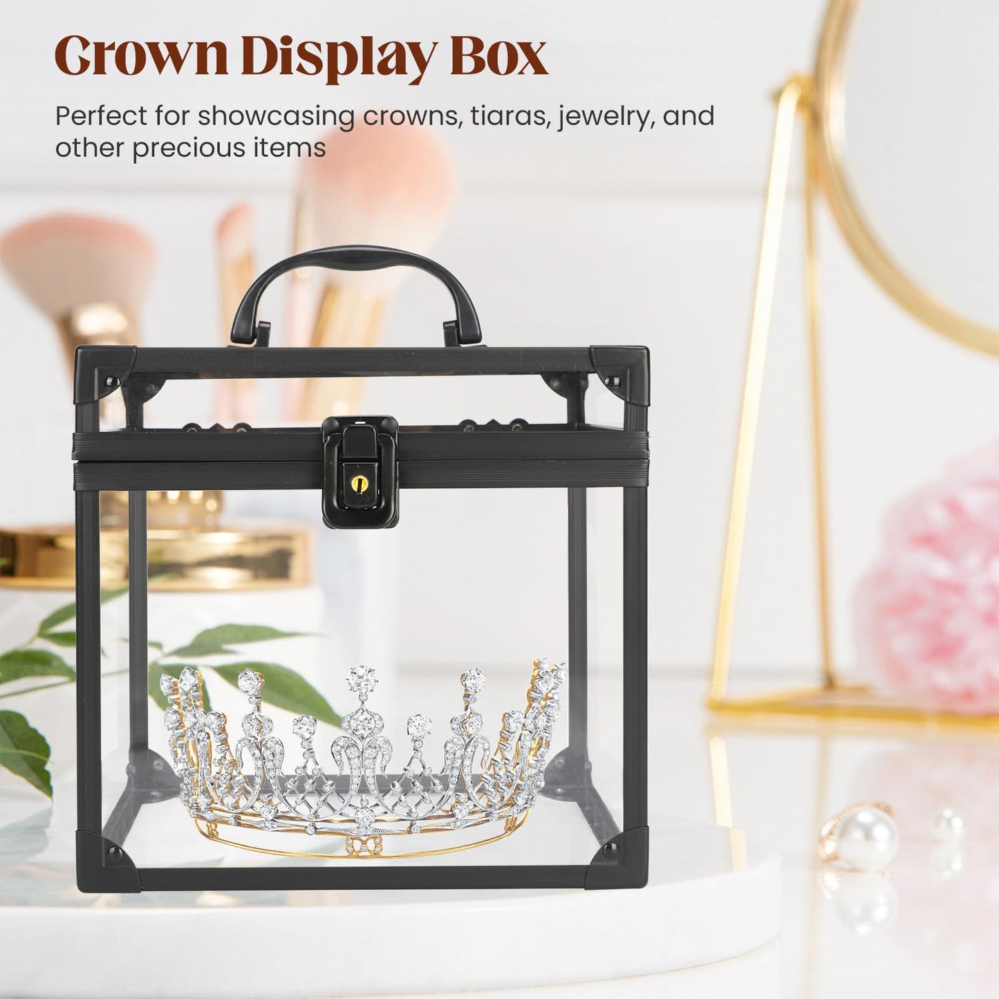 Donghome Crown Box 7.9 x 6.7 x 7.5inch, Clear Acrylic Makeup box, Makeup Organizer, Large Capacity Transparent Display Case for Vanity,Bathroom Counter or Dresser