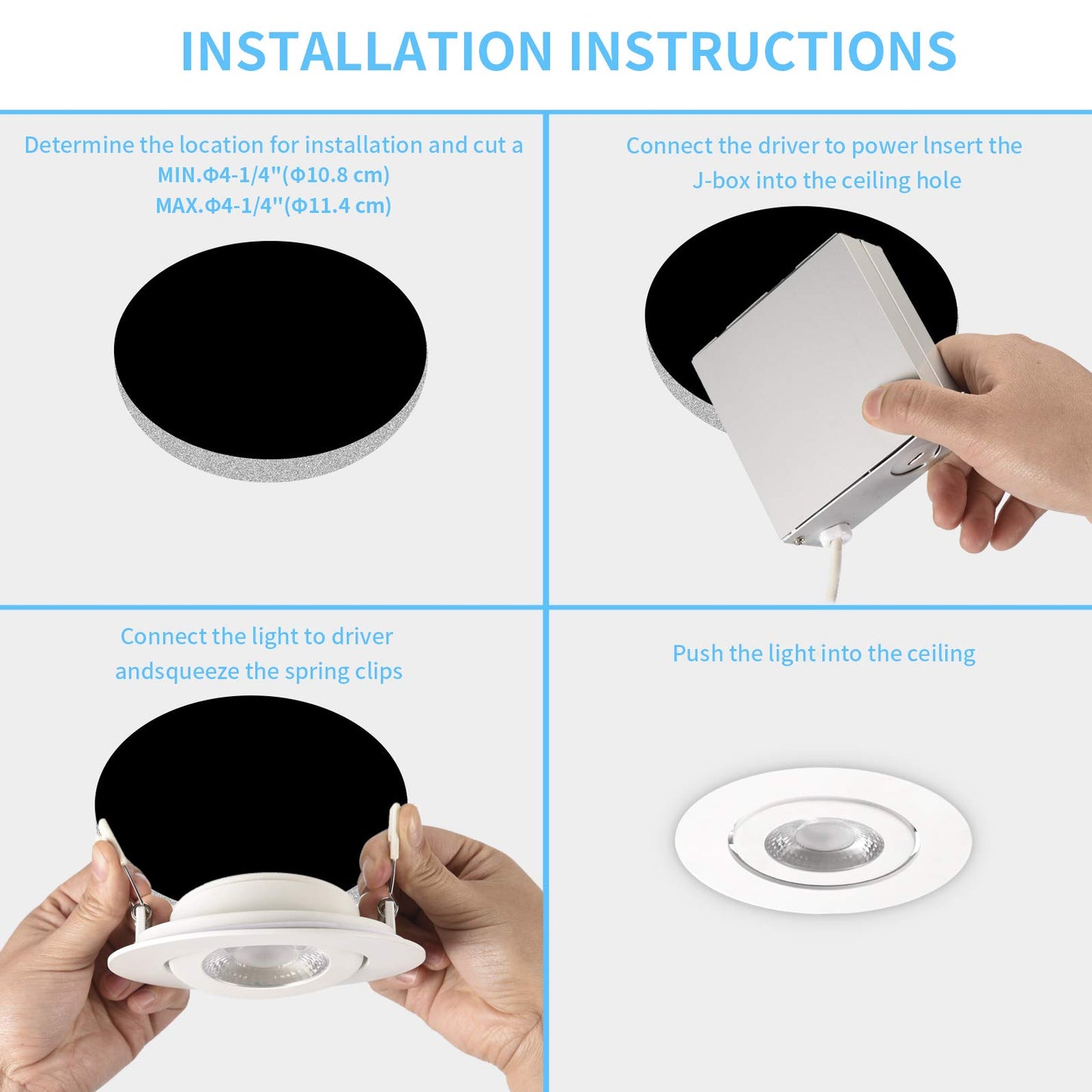 4 Inch Led Recessed lights ,Ultra-Thin Adjustable Eyeball Gimbal LED Recessed Lighting, with Junction Box 9 Watts,750lm, Dimmable geiling light ETL (2700K/3000K/3500K/4000K/5000K Option, 4pack)