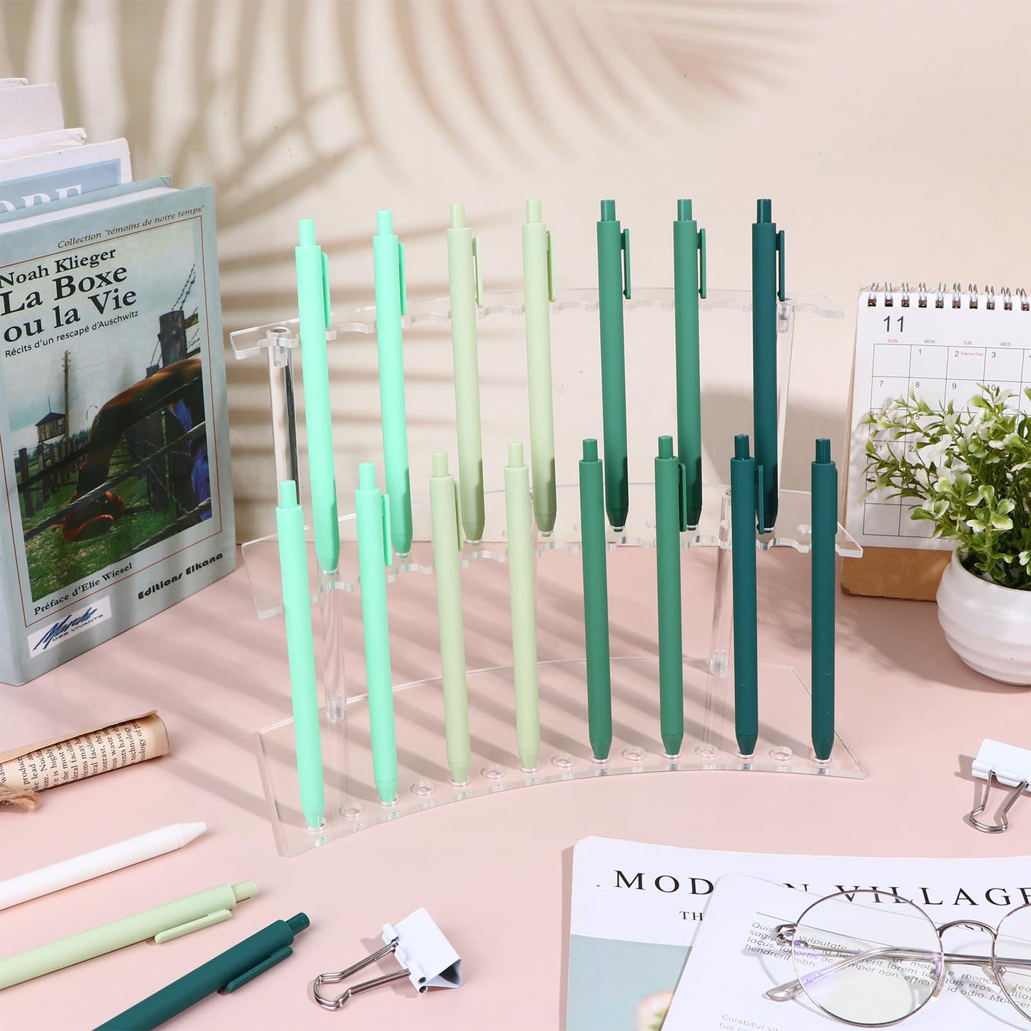 XEQWZVFR 2 Sets Acrylic Pen Display Stand 2 Tier Clear Pen Display Stand Rack Pencil Holder with Installation Tool,30 Slots 1.3cm/0.51" Brush Showing Stand Desk Crayon Display Stands for Vendor Events
