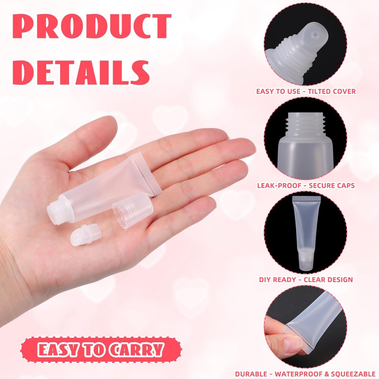 Fiwochic 300 Pcs Lip Gloss Tubes Empty Bulk 8ml - Clear Squeeze Lip Balm Containers for DIY, Travel Toiletries, Ointment Storage, Personal Care Filling, Business Sampling, Private Label or Resale Use
