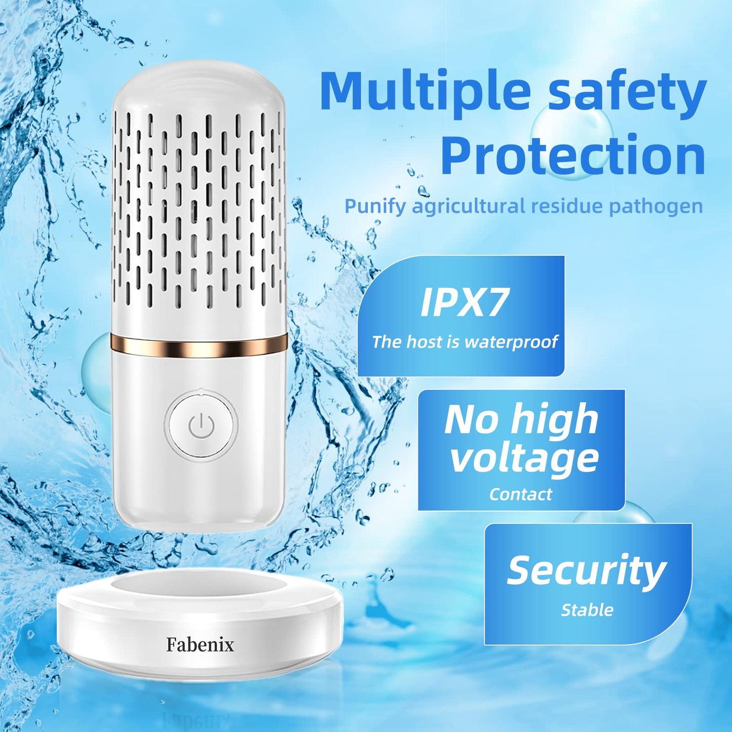 Fabenix Fruit and Vegetable Cleaning Machine, USB Wireless Food Purifier, Cleaner Device for Washing Fruits, Rice, Meat and Tableware (White)