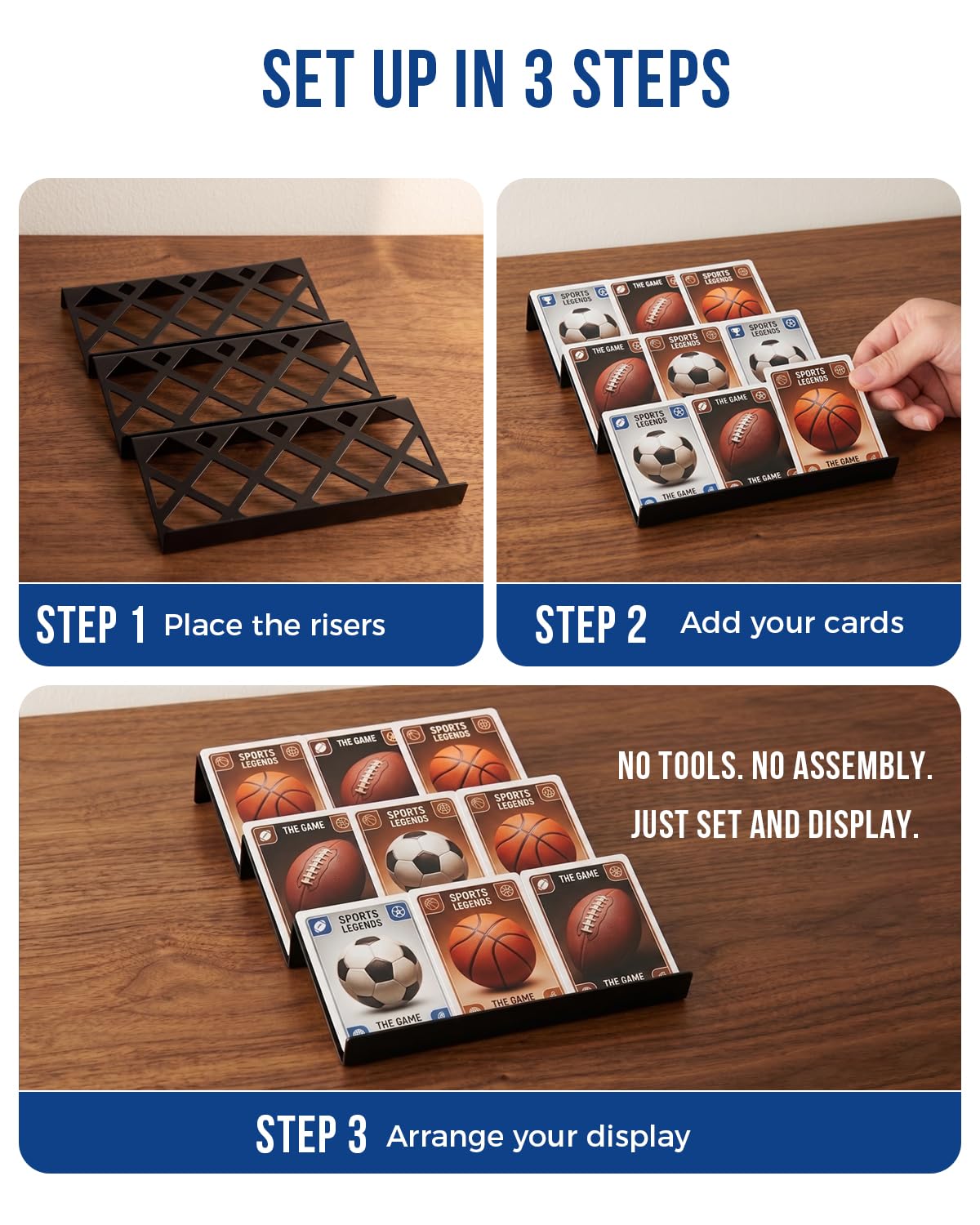 24 Pieces Trading Card Display Risers , Black Acrylic Card Show Display Stands, Modular Showcase Trays for Cardshow Vendor Showcase Sports Card and Board Games, Card Risers For Display Case, 72 Slot