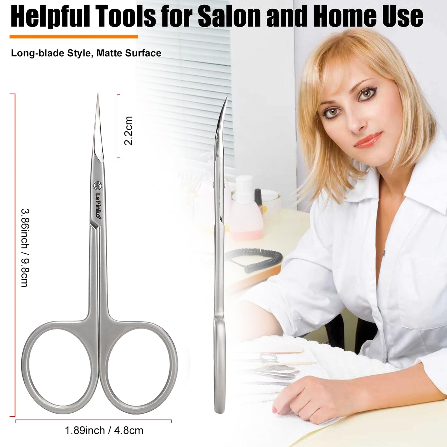 LePinko Professional Cuticle Scissors, Fully Forged, Sharper and More Wear-resistant, Long Blades