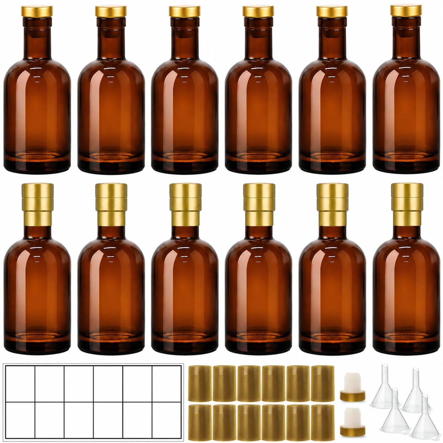 TBWIND 12 Pack 6oz/200ml Amber Glass Bottles with T-Top Corks