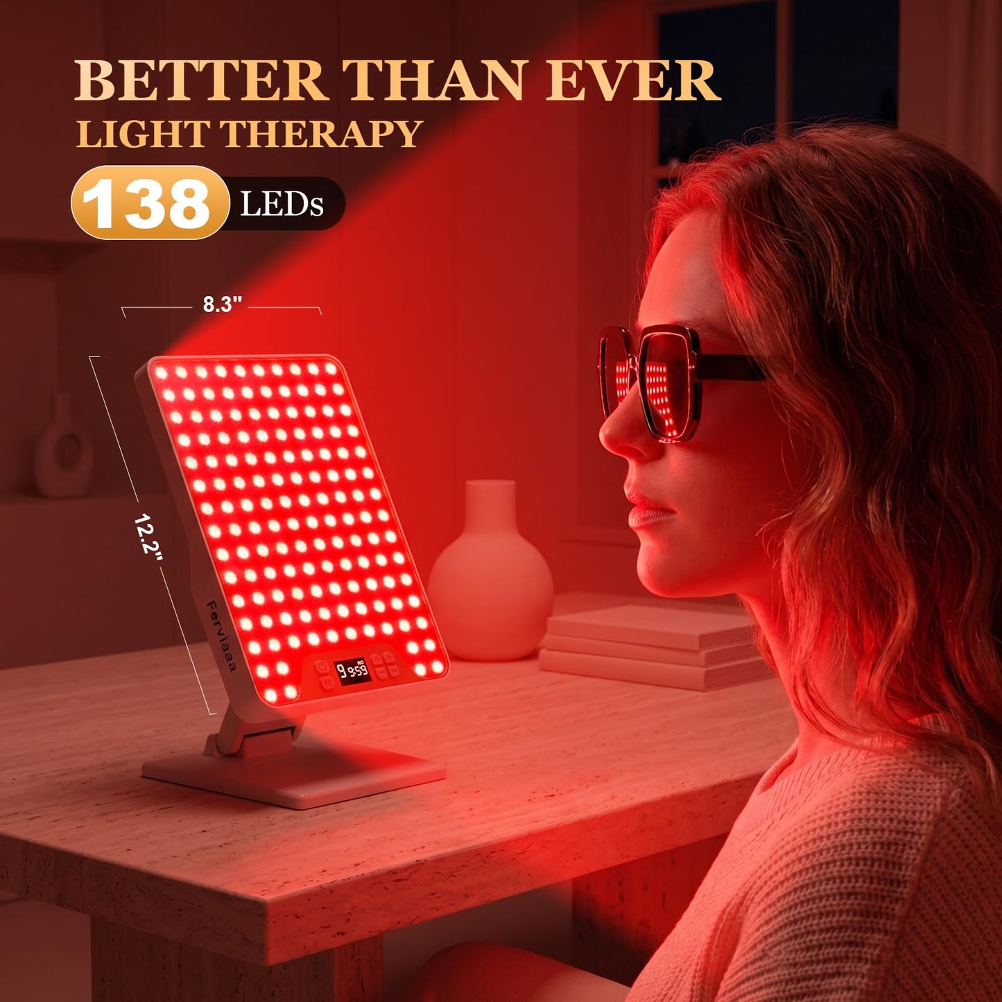 Rechargeable Red Light Therapy Panel with 4 Wavelengths 630/660/810/850nm, 138 LEDs High Power for Face & Body, Near Infrared Light Therapy Lamp with Adjustable Stand & Timer