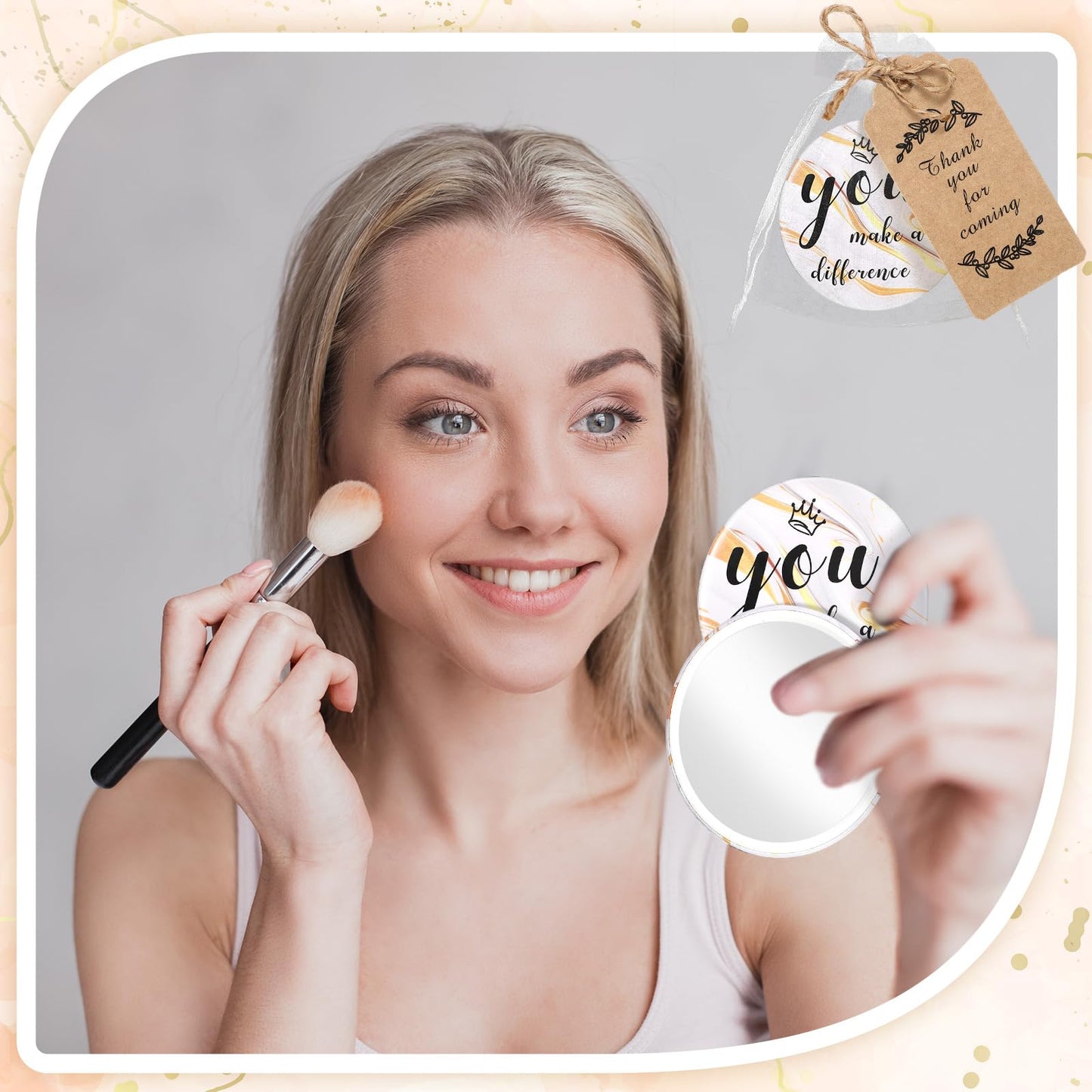 Tradder 50 Sets Compact Mirrors Bulk Women Appreciation Thank You Small Purse Pocket Bag Stuffer Item Makeup Mini Mirror for Retirement Gift Employee Coworker Souvenir(White Gold)