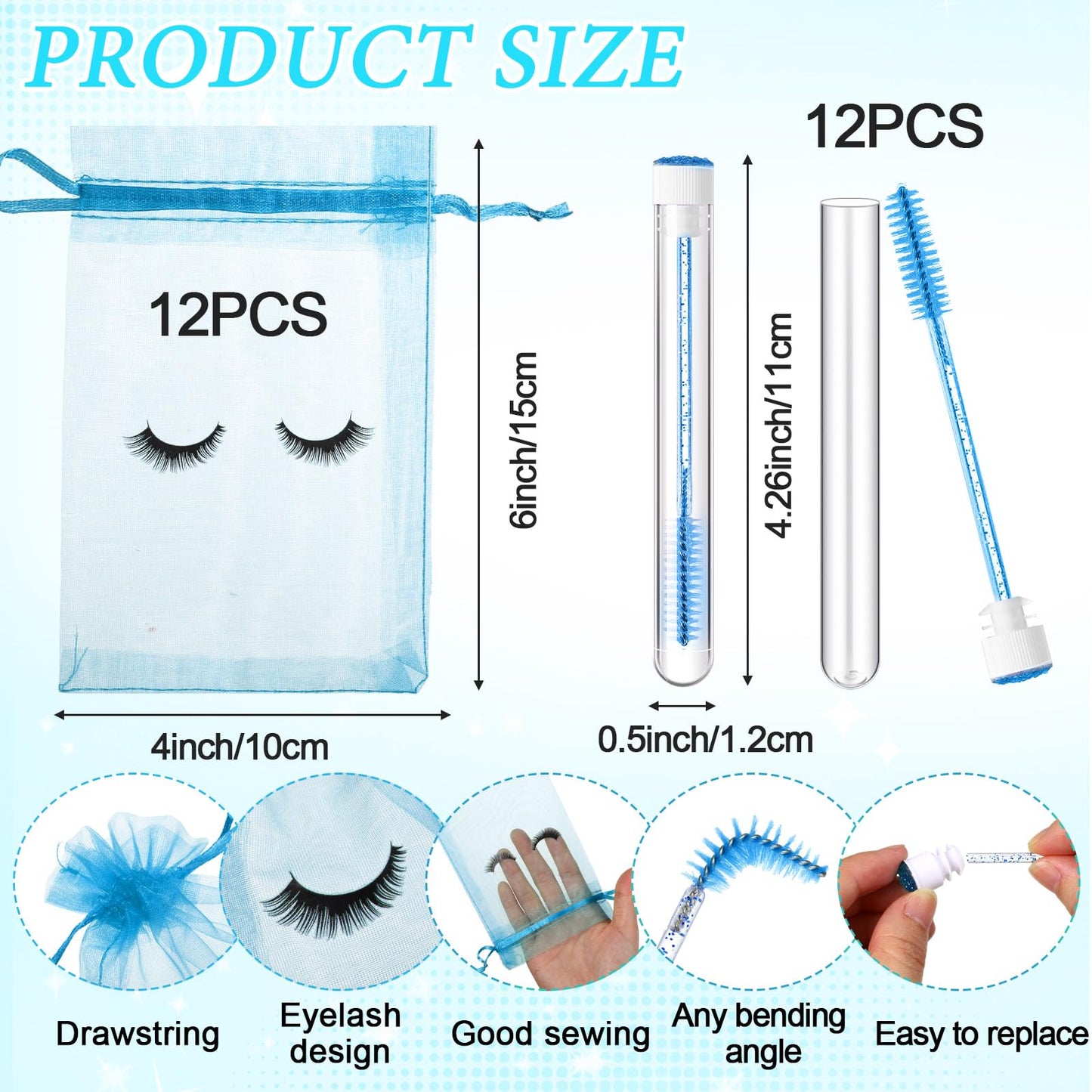 Zhehao 80 Pcs Lash Shampoo Bottle Brushes Kit 20 Foam Pump Dispensers 20 Lash Shampoo Brushes 20 Eyelash Aftercare Bag 20 Cleaning Pipes, Eyelash Extension Supplies(Blue)