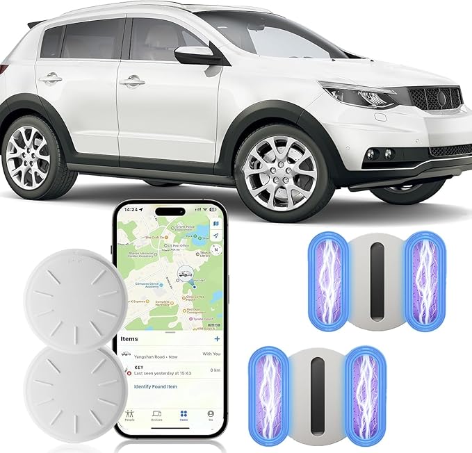 GPS Car Tracker,Tracker Device for Vehicles,No Monthly Fee Car Locator Work with Apple Find My(iOS Only),Mini GPS Tracker with Magnetic Case (White,2PCS)