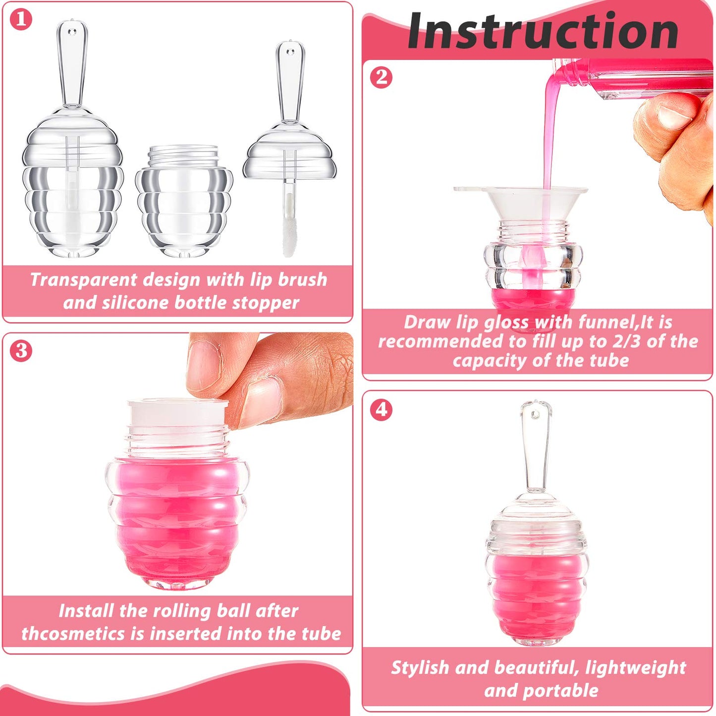 Maitys 18 Pieces Empty Lip Gloss Tubes Honey Pots Shaped Plastic Gloss Container Mini Clear Refillable Lip Balm Bottle Container with 2 Pieces Plastic Funnels for Women DIY Cosmetics, 6 ml