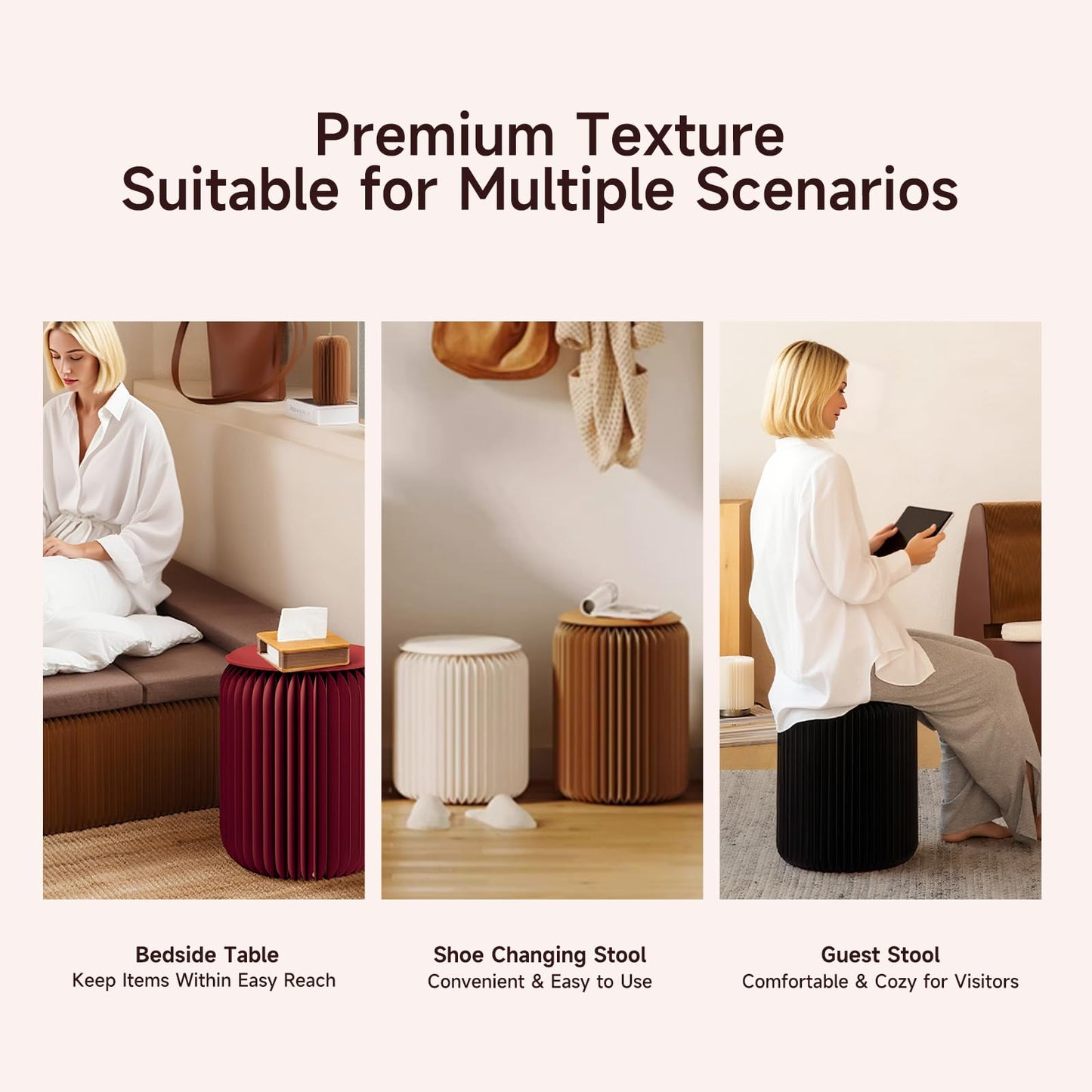 NOONTIDE Folding Stool - 17Inch Home Furniture 660lb Load Capacity Foldable Paper Stool Eco-Friendly Kraft Paper Honeycomb Design,Foldable to 1.2",Brown Modern Minimalist Stool for Living Room(Black)