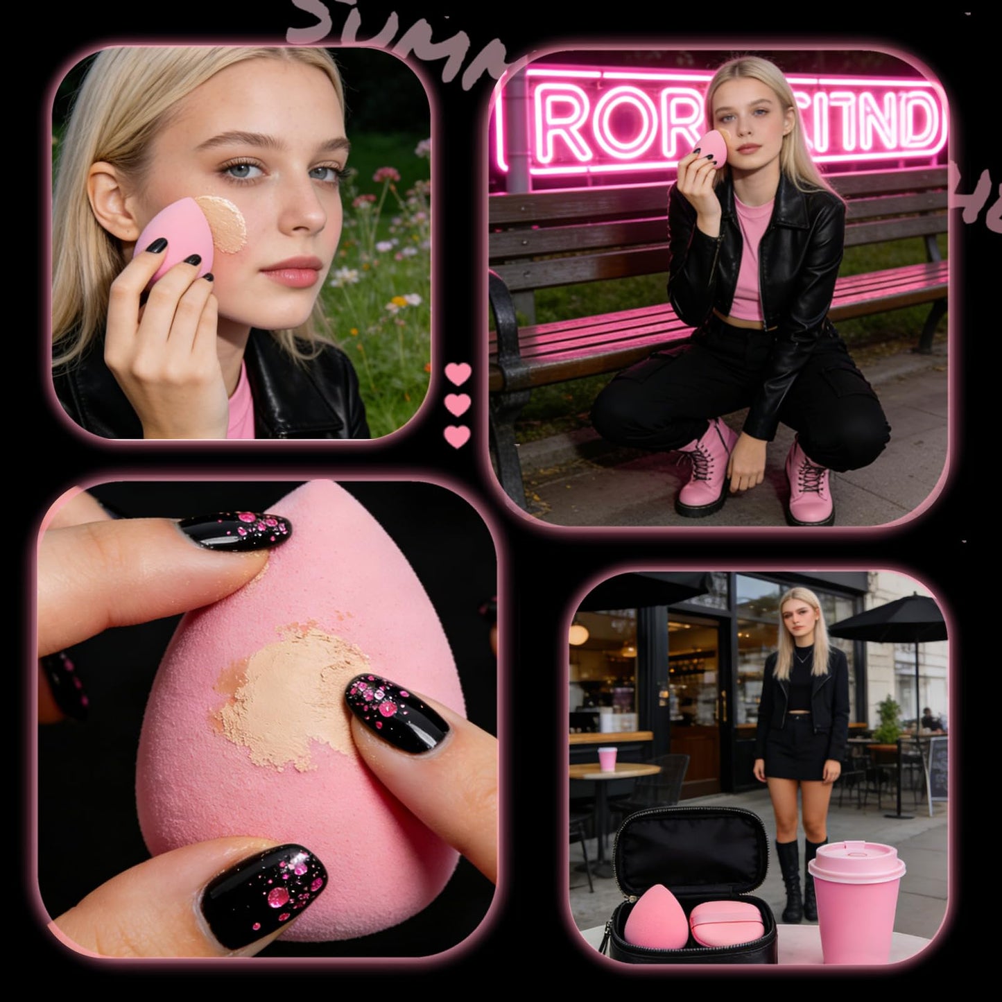 30 Pcs Makeup Sponge Set (15 Pink+15 Black) Individually Wrapped, Latex-Free Soft Low Absorption Sponges, Washable Reusable Wet Dry Use for Flawless Liquid Cream Powder Makeup